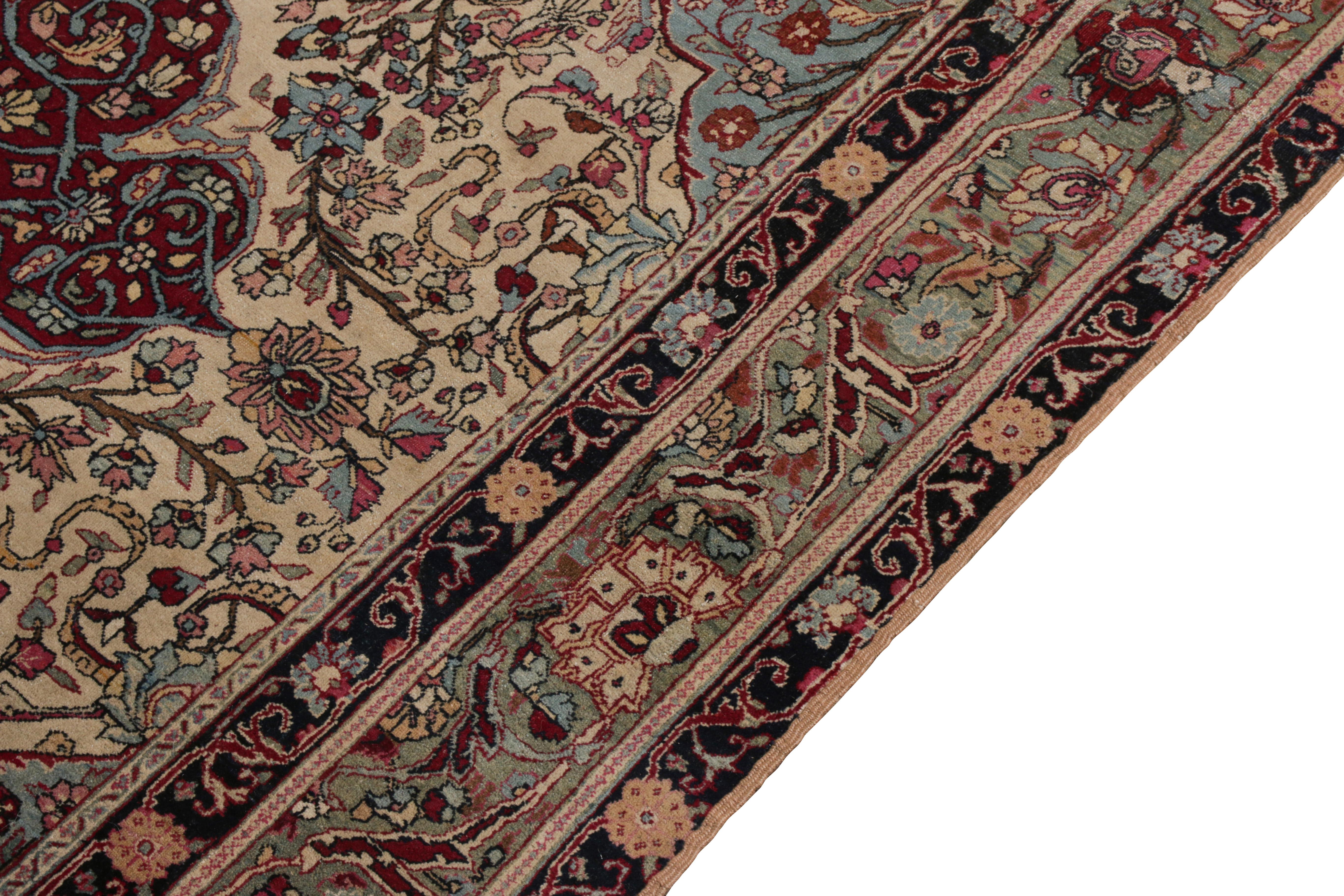 Other Hand-Knotted Antique Isfahan Rug in Beige with Red Floral Pattern by Rug & Kilim For Sale