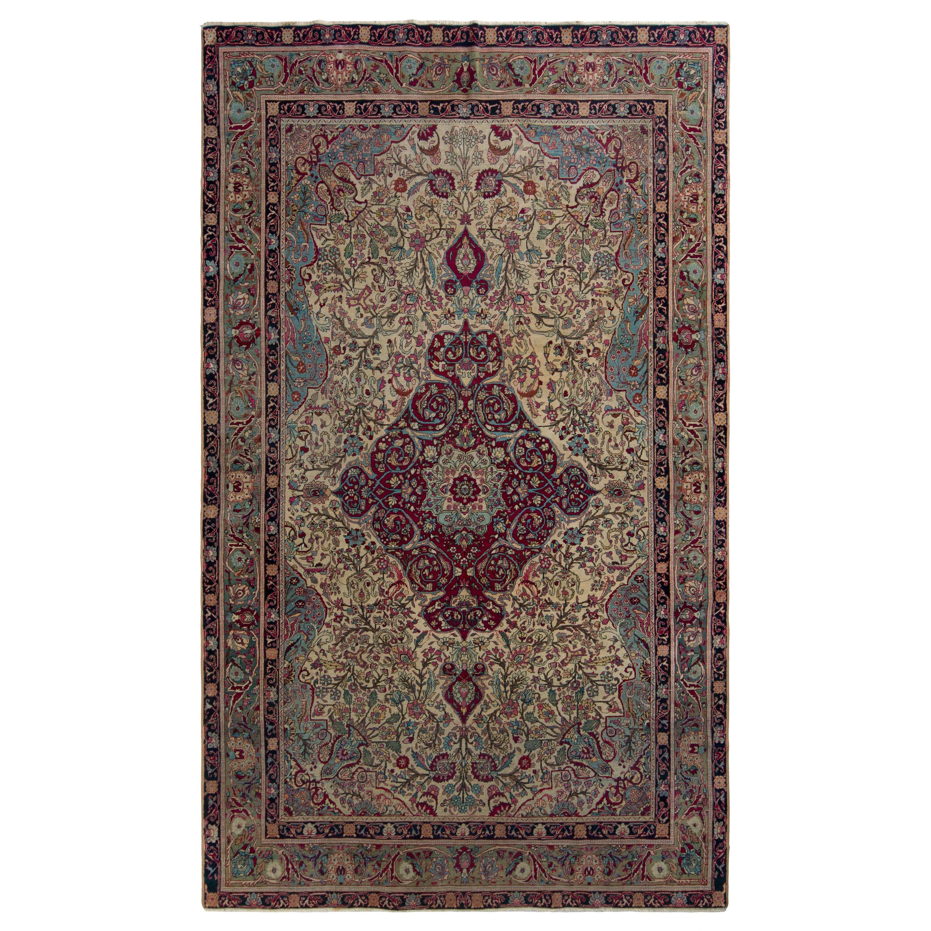Hand-Knotted Antique Isfahan Rug in Beige with Red Floral Pattern by Rug & Kilim For Sale