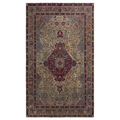 Hand-Knotted Antique Isfahan Rug in Beige with Red Floral Pattern by Rug & Kilim
