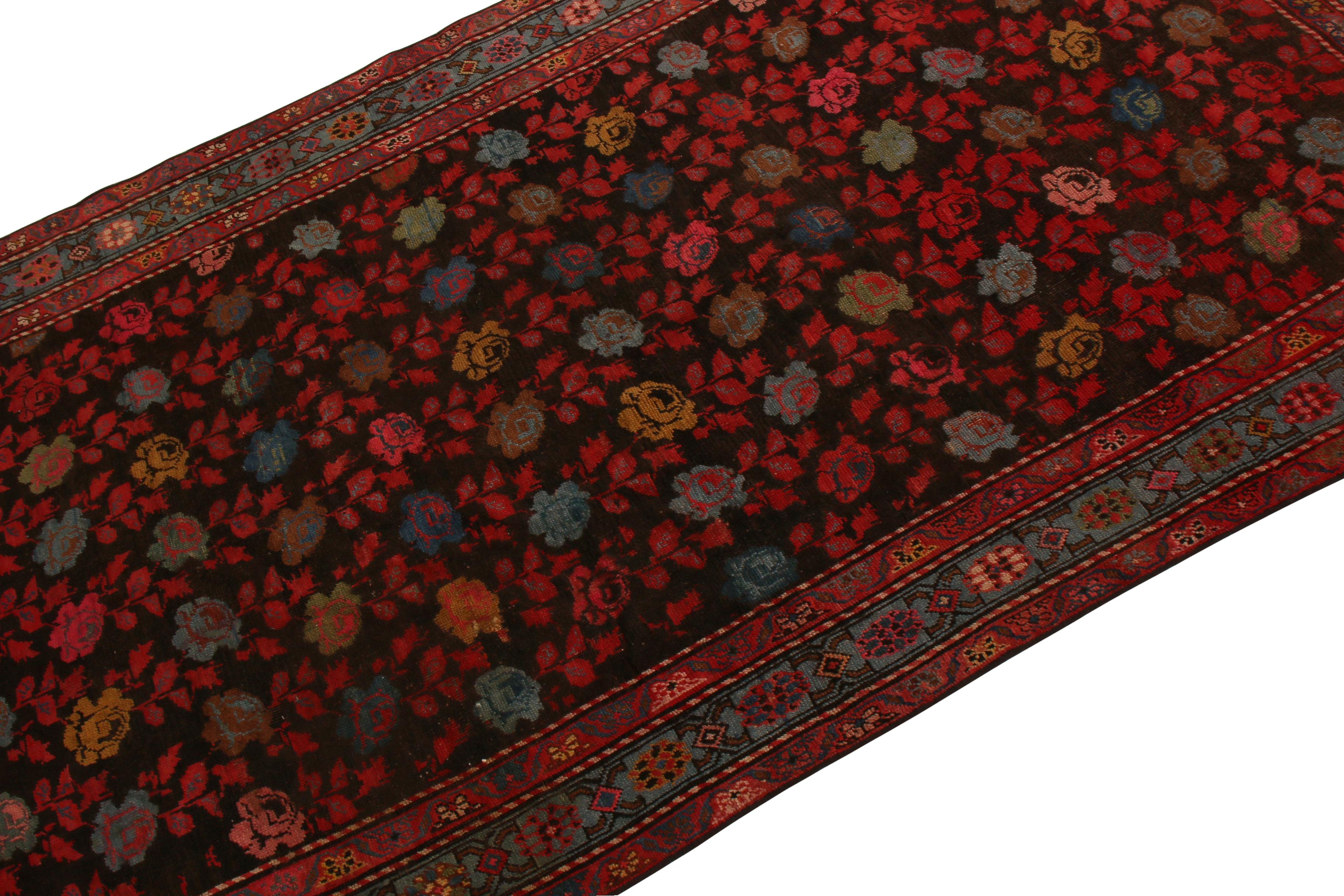 Other Hand Knotted Antique Rug Red Blue Floral Pattern Wool Russian Rug by Rug & Kilim For Sale