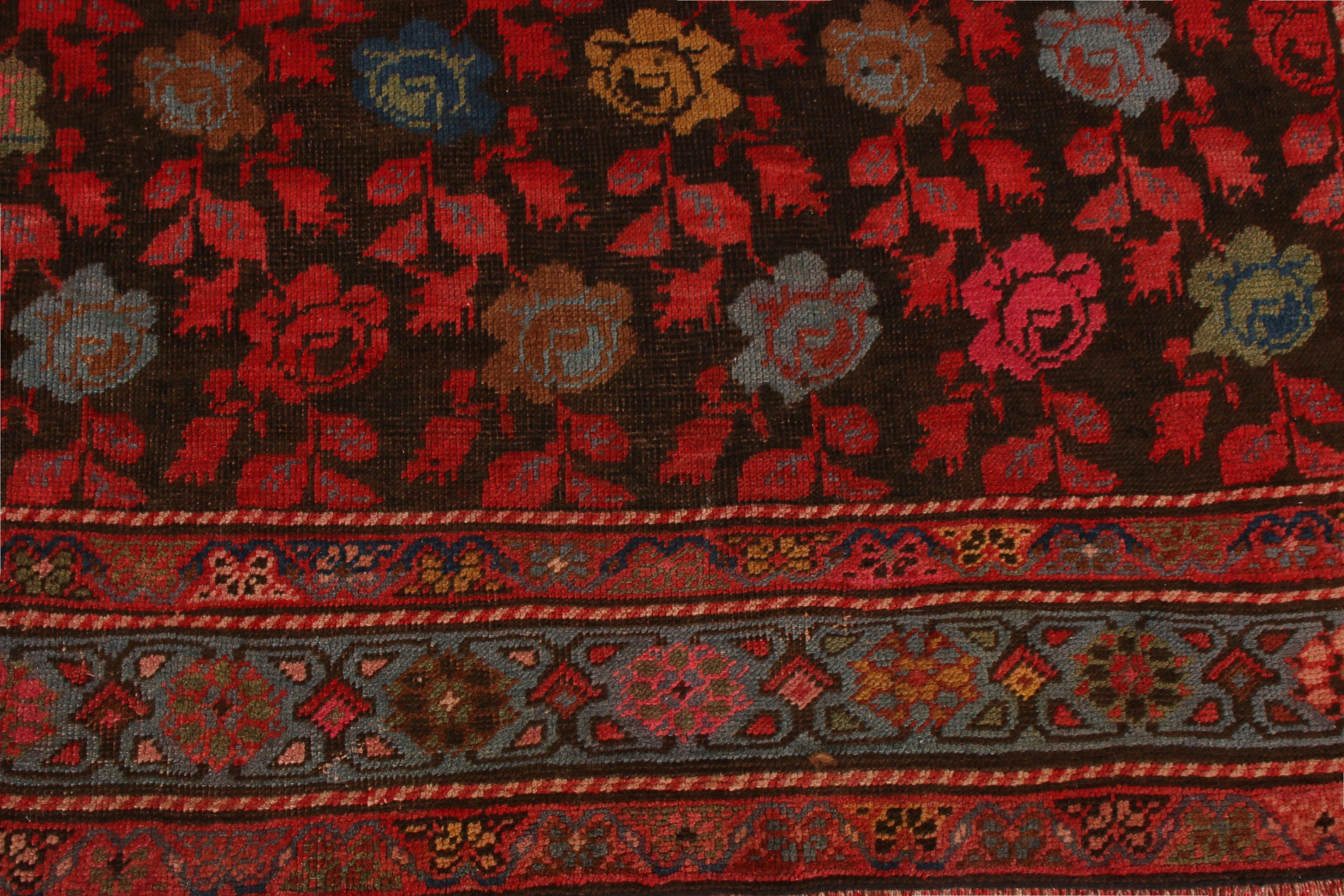Late 19th Century Hand Knotted Antique Rug Red Blue Floral Pattern Wool Russian Rug by Rug & Kilim For Sale