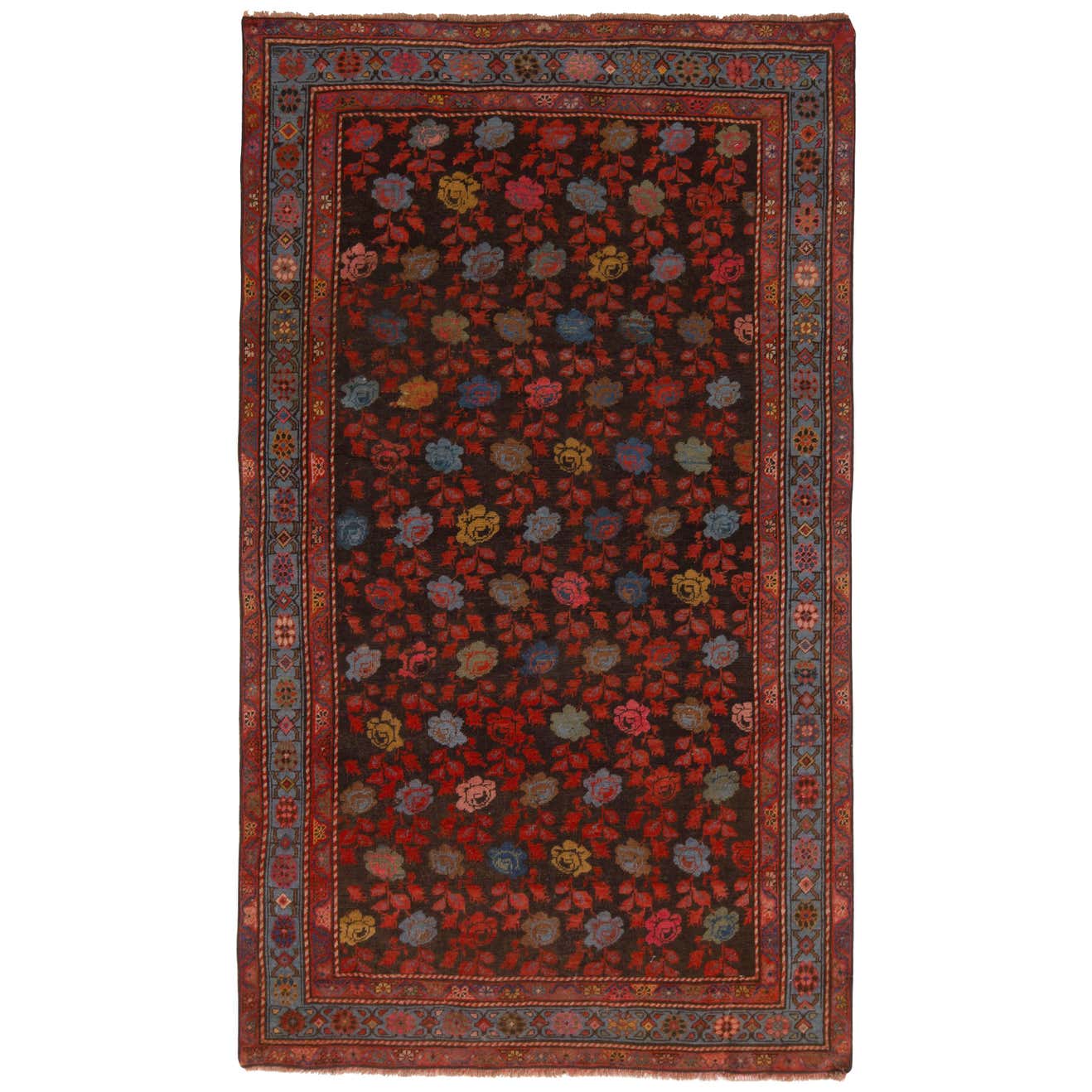 Hand Knotted Antique Rug Red Blue Floral Pattern Wool Russian Rug by ...