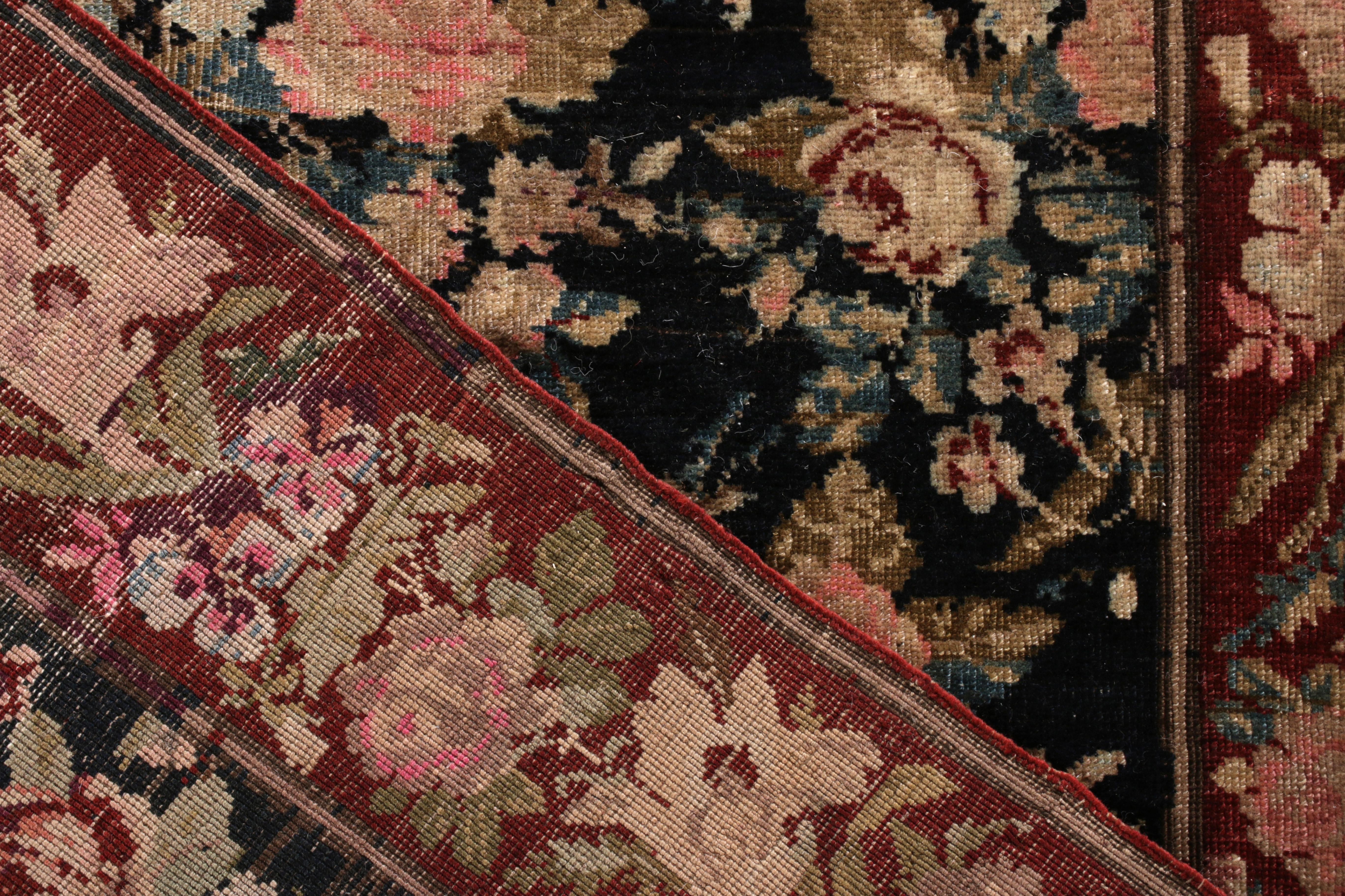 Hand-Knotted Antique Karabagh Rug, Pink and Black Floral Pattern In Good Condition For Sale In Long Island City, NY