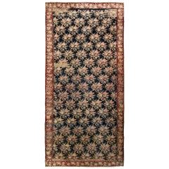 Hand-Knotted Antique Karabagh Rug, Pink and Black Floral Pattern