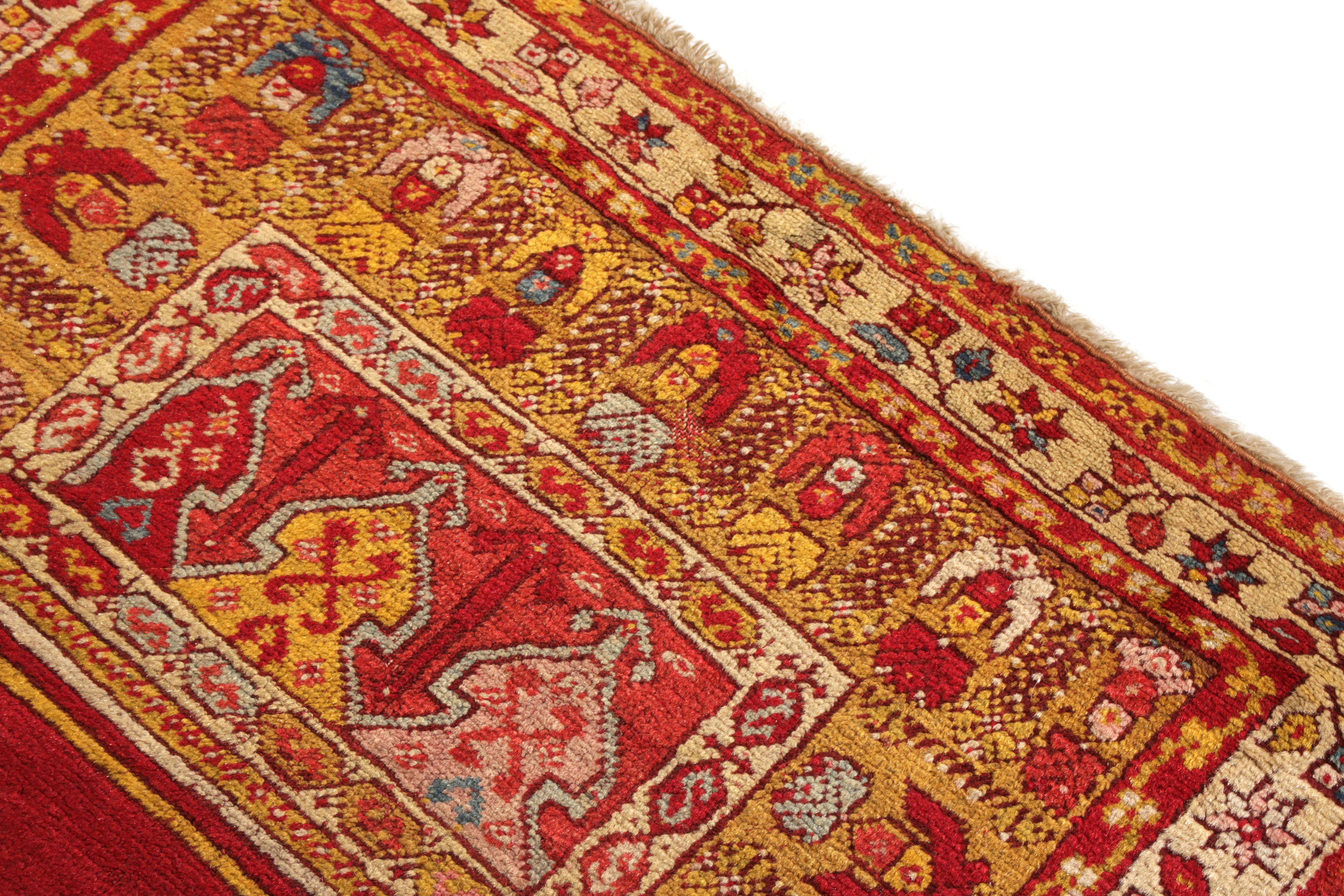 Islamic Hand Knotted Antique Karshi Persian Rug in Gold and Red Mihrab Pattern