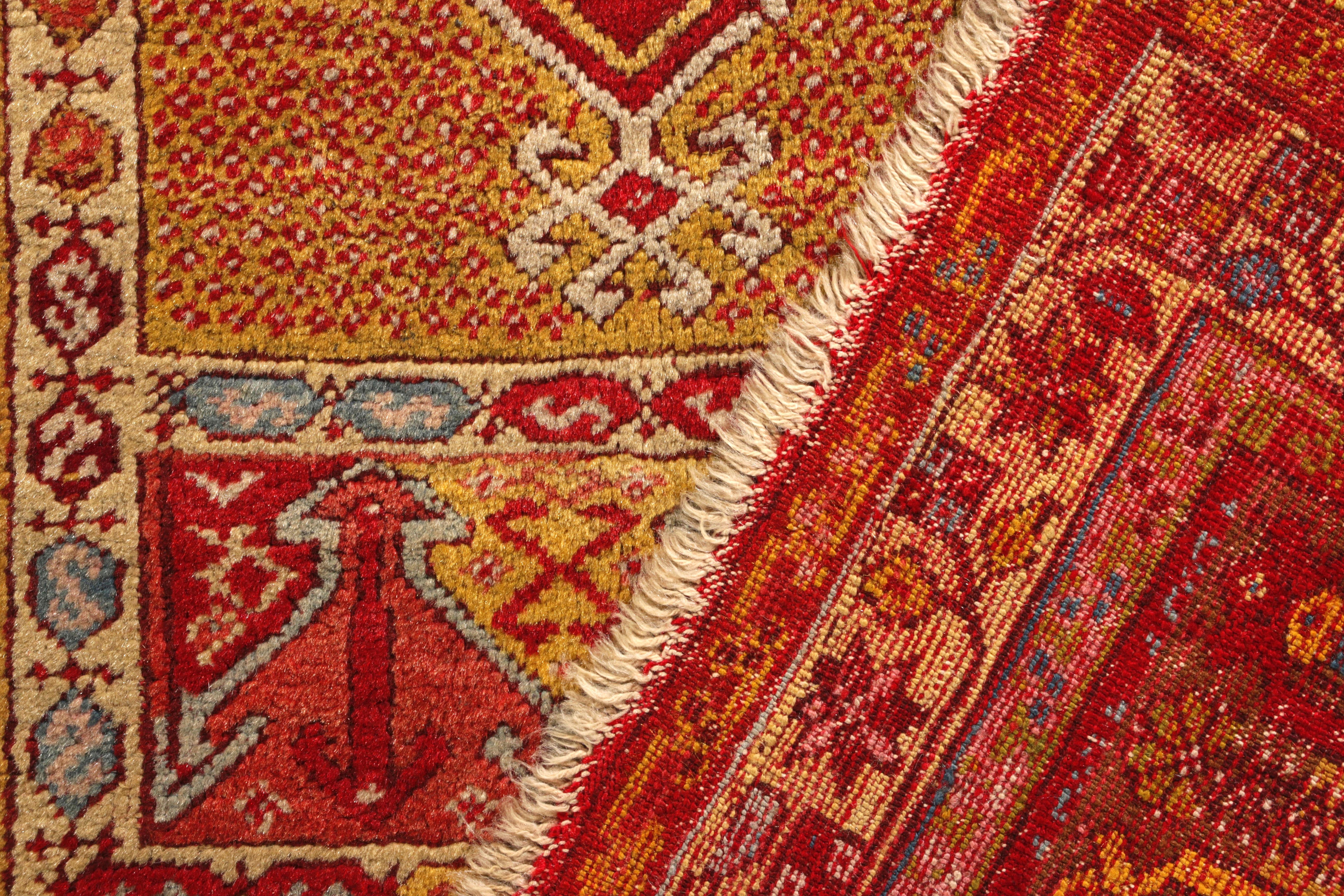 Hand Knotted Antique Karshi Persian Rug in Gold and Red Mihrab Pattern In Good Condition In Long Island City, NY