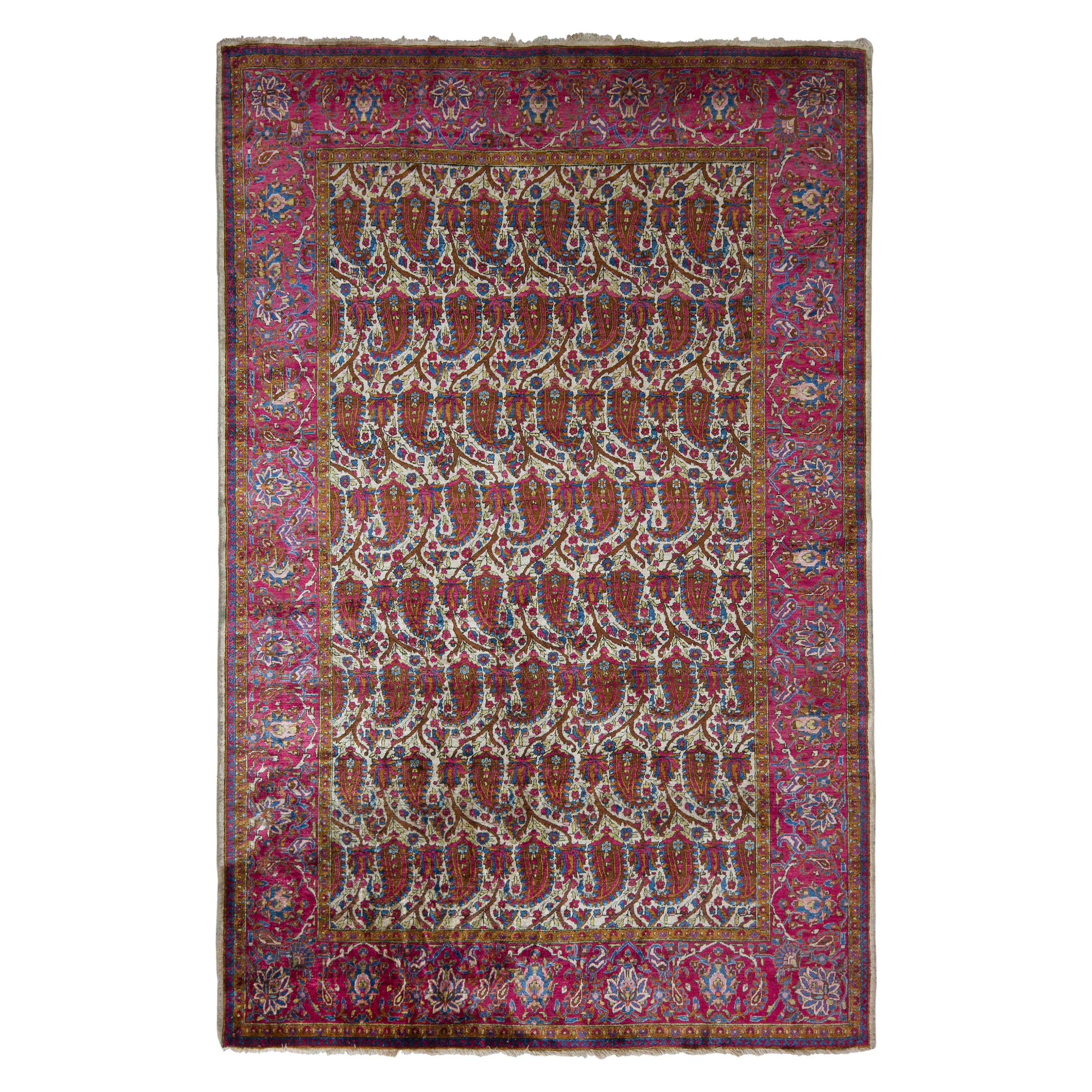 Hand-Knotted Antique Kashan Persian Rug in Red Paisley Pattern For Sale
