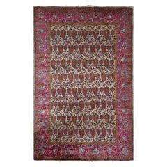 Hand-Knotted Vintage Kashan Persian Rug in Red Paisley Pattern