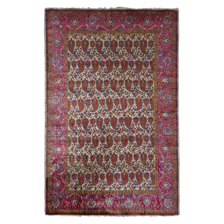 HandKnotted Antique Kashan Persian Rug in Red Paisley Pattern by Rug and Kilim For Sale at