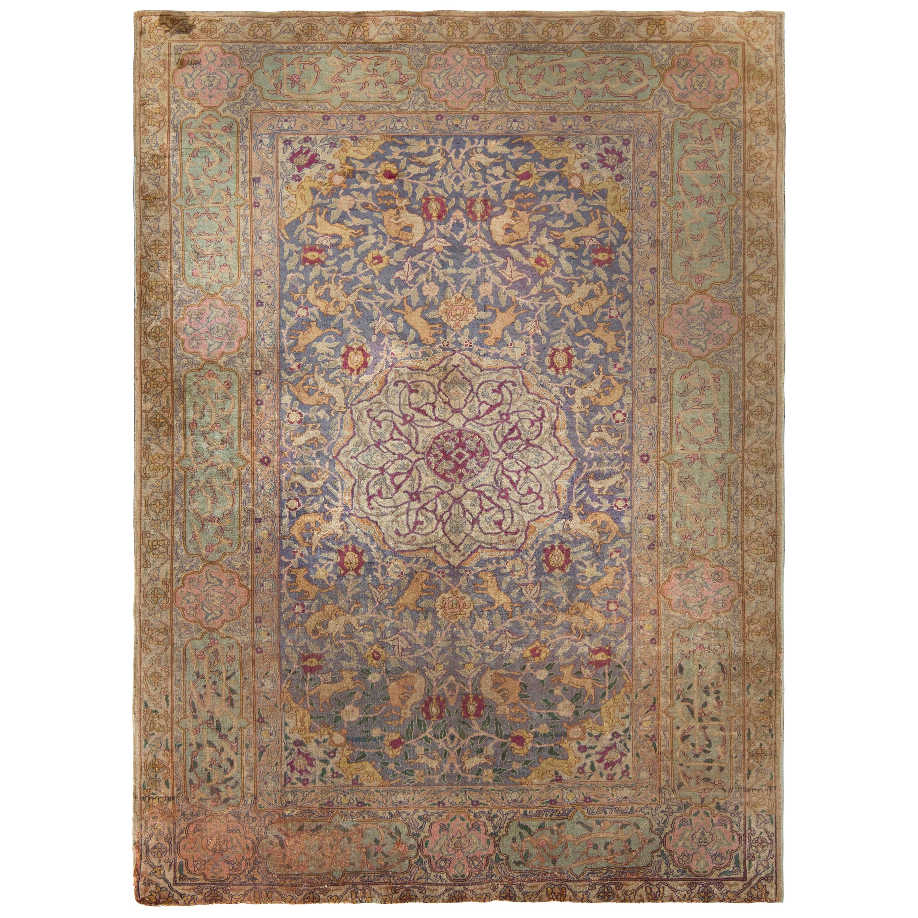 Hand-Knotted Antique Kayseri Rug in Green Medallion Pattern by Rug & Kilim