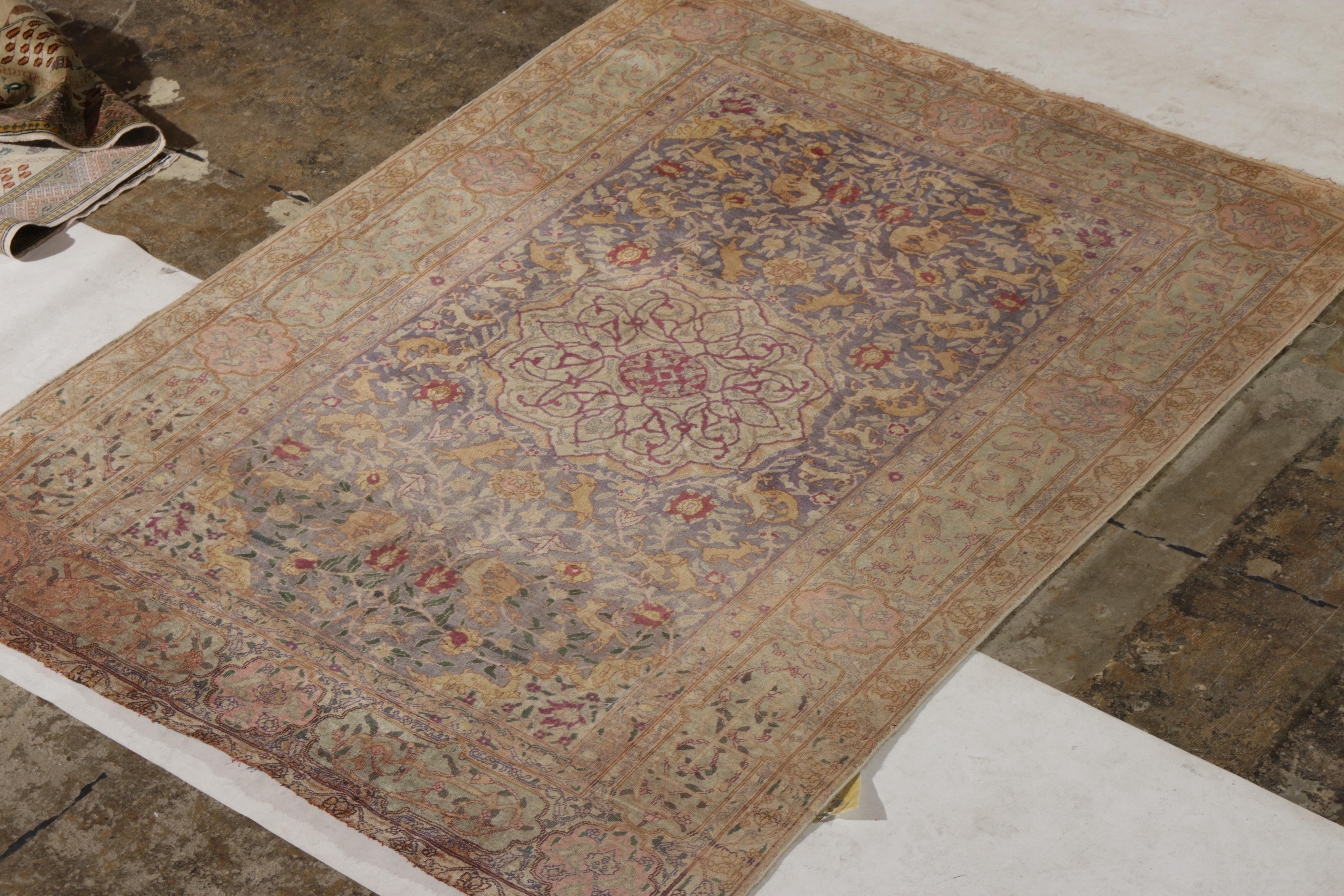 Handgeknüpfter antiker Kayseri-Teppich in grünem Medaillonmuster von Teppich & Kelim (Sonstiges) im Angebot