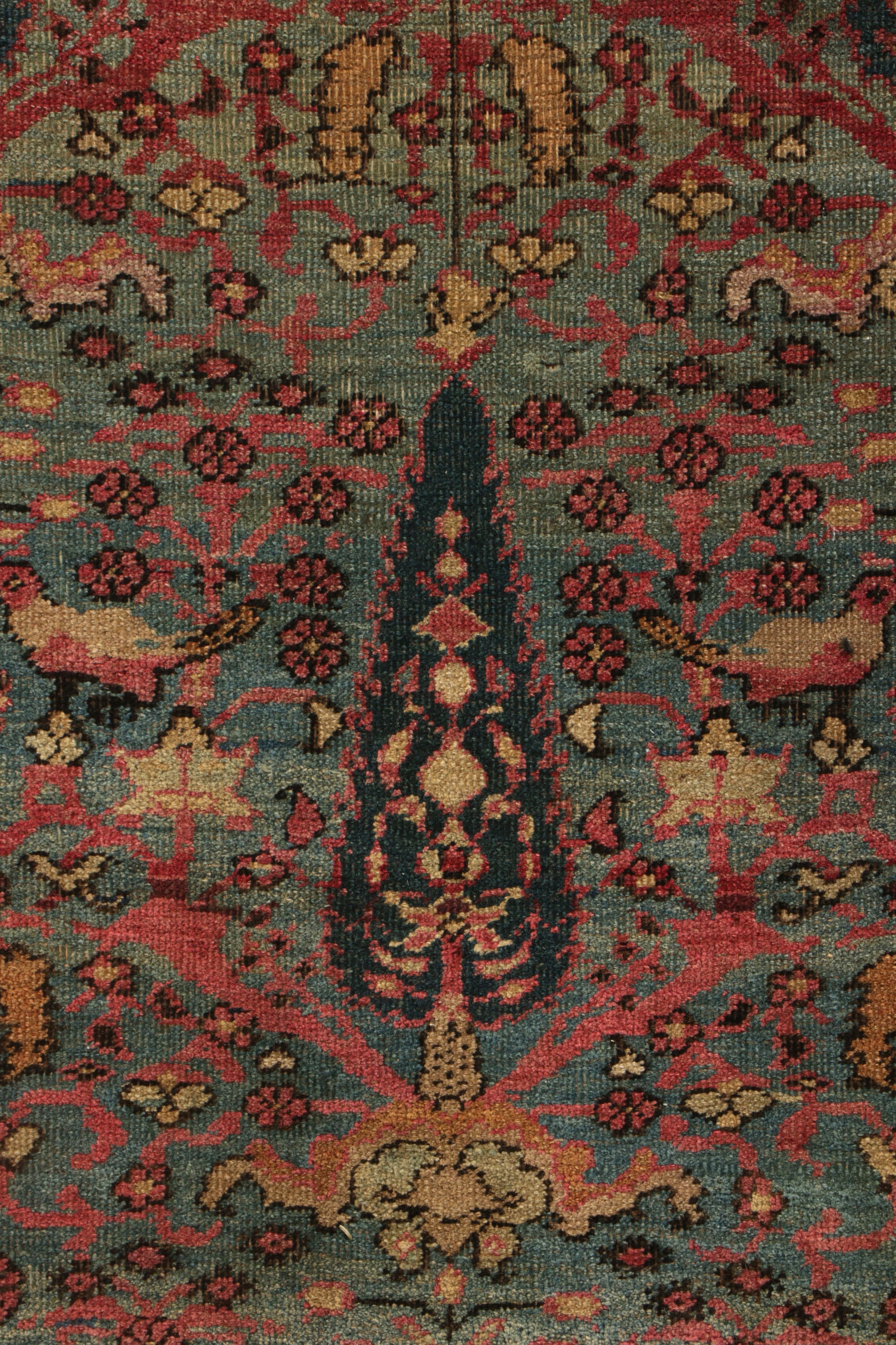 Handgeknüpfter antiker Kerman-Perserteppich mit blau-braunem Blumenmuster von Teppich & Kelim (Persisch)