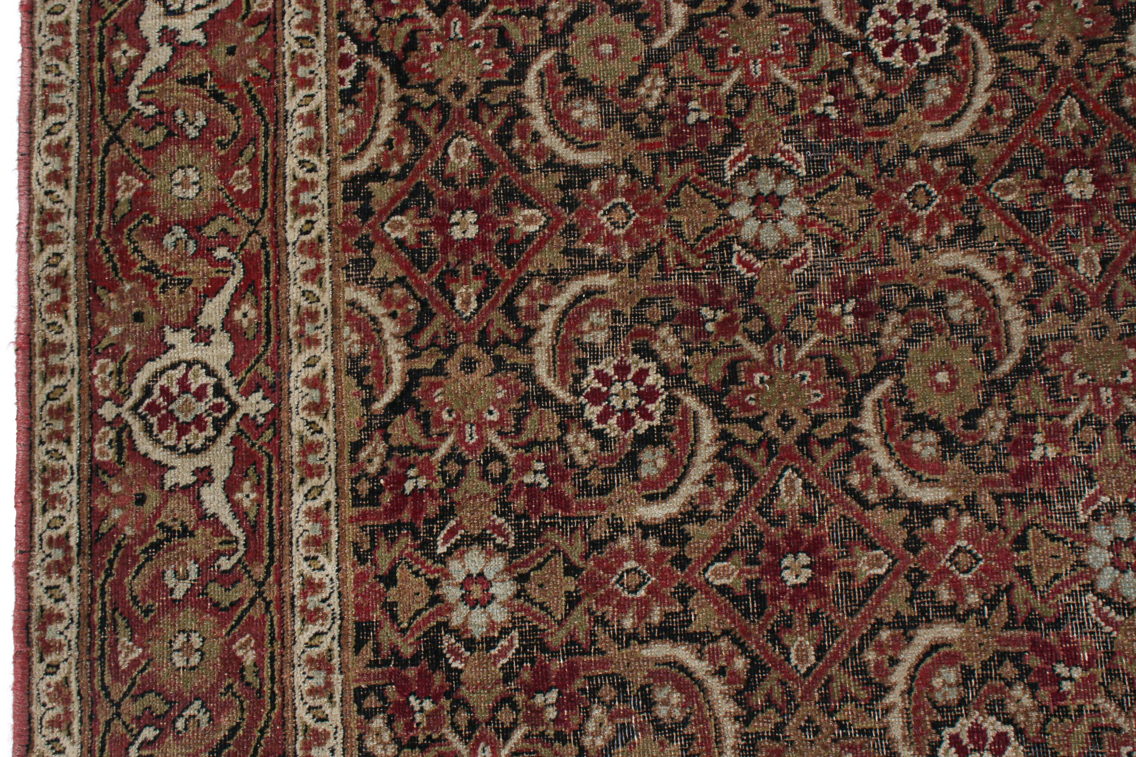 Persian Hand Knotted Antique Kerman Lavar Rug Beige-Brown Herati Pattern by Rug & Kilim For Sale