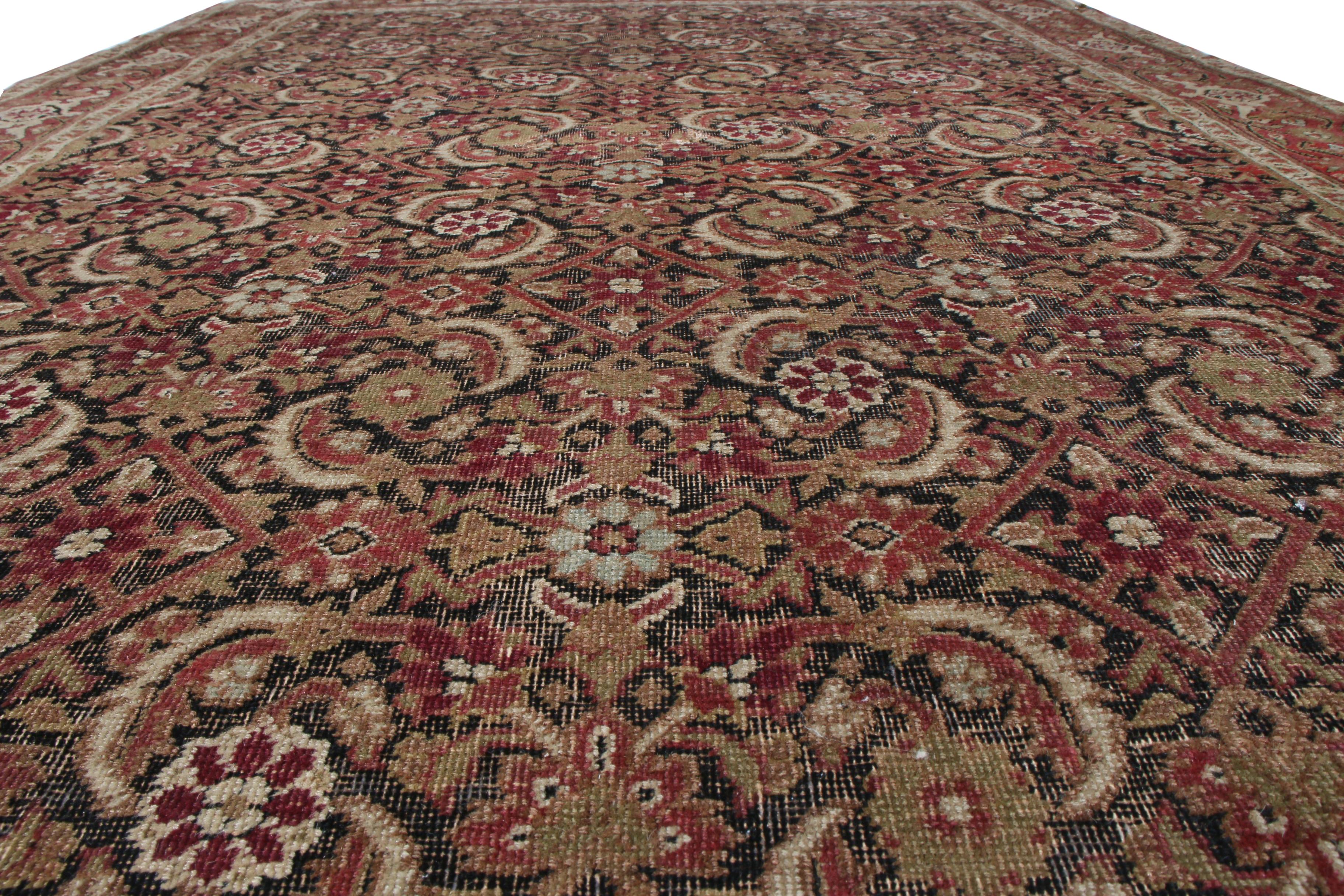 Kirman Hand Knotted Antique Kerman Lavar Rug Beige-Brown Herati Pattern by Rug & Kilim For Sale