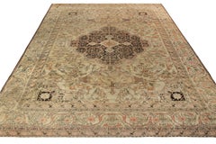 Hand-Knotted Antique Kerman Rug in Beige-Brown Pictorial Pattern by Rug & Kilim