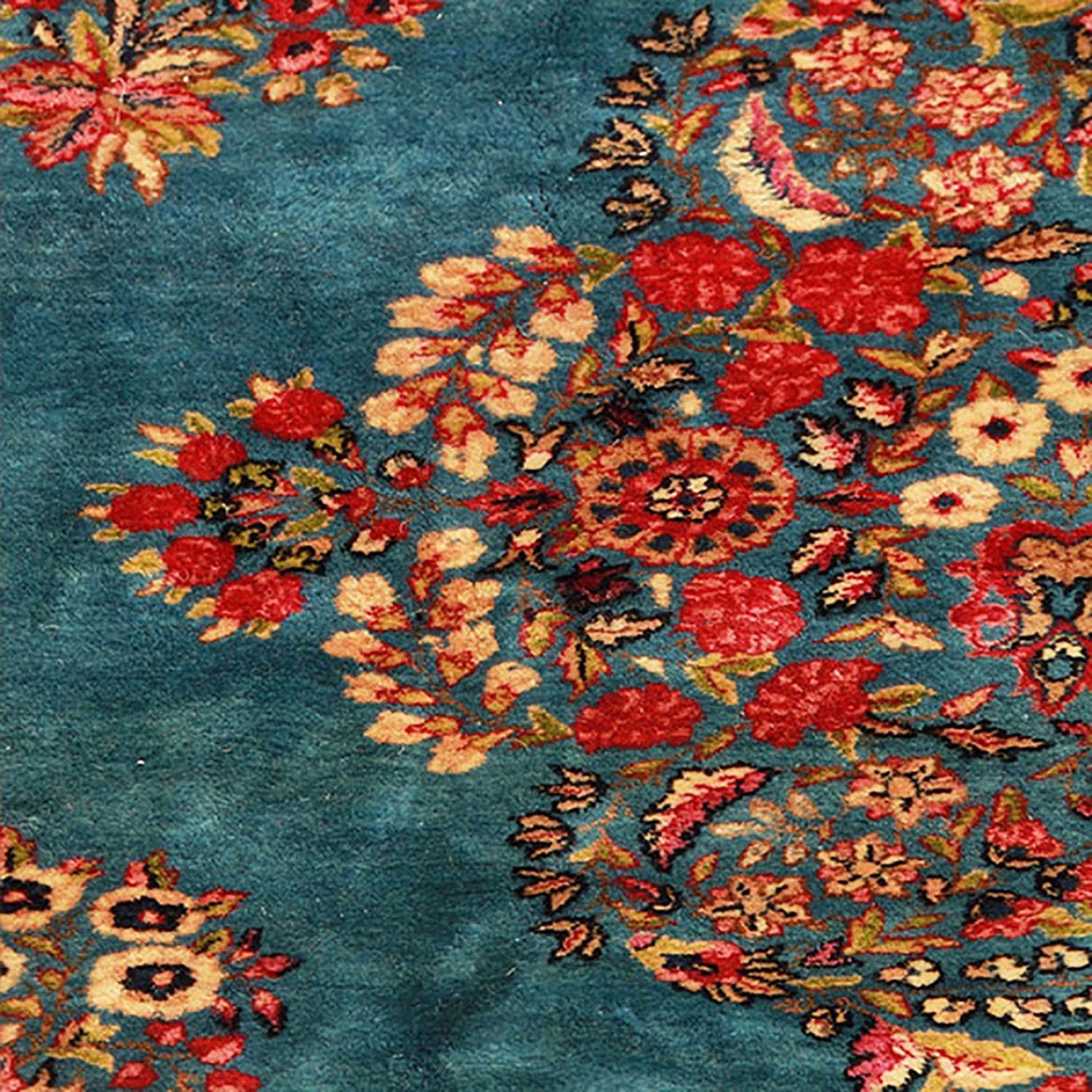 Other Hand Knotted Antique Kerman Rug in Blue and Pink Floral Pattern by Rug & Kilim