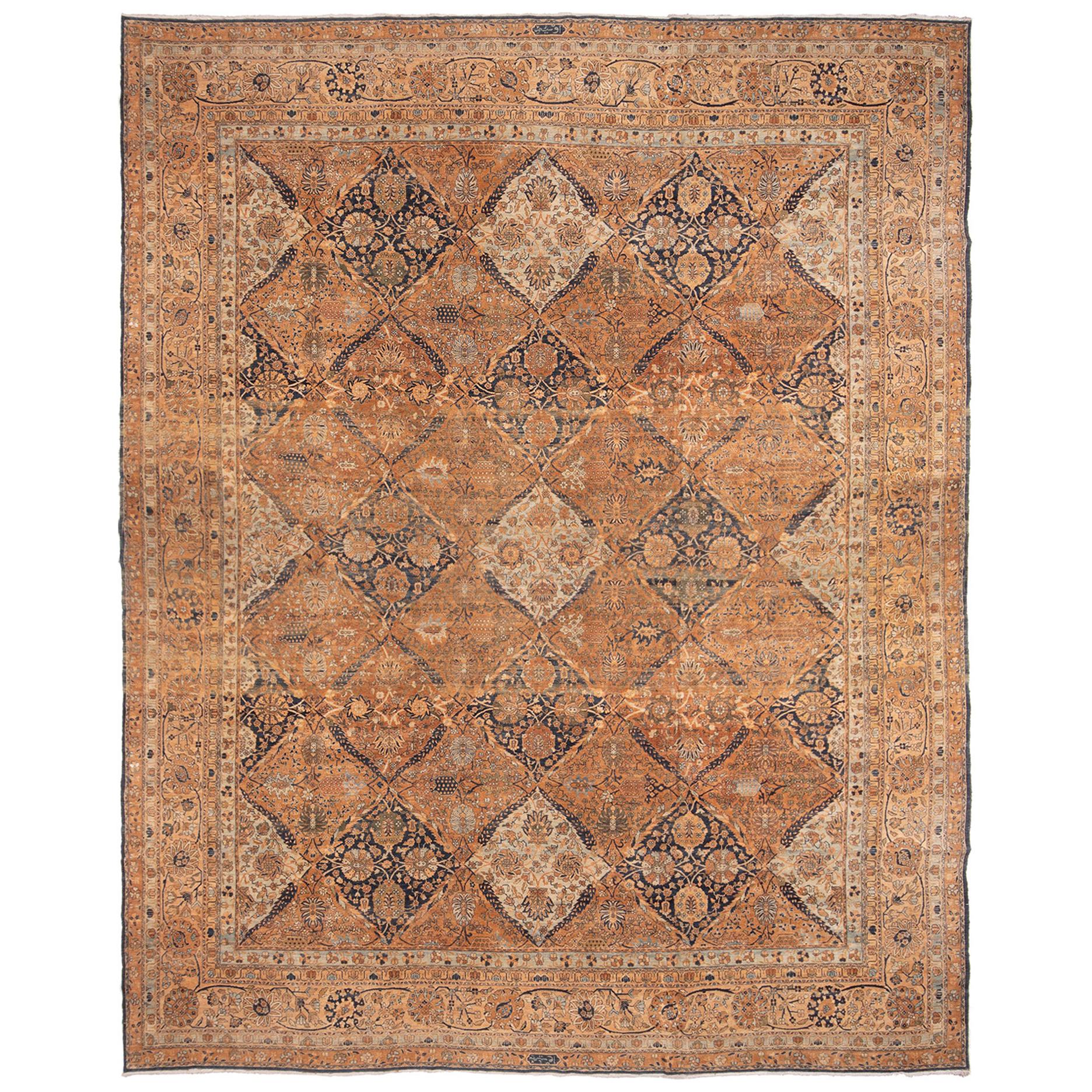 Hand Knotted Antique Kerman Rug in Blue and Pink Floral Pattern by Rug