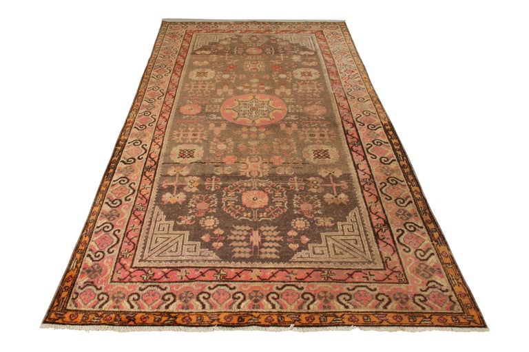 Hand-Knotted Antique Khotan Rug in Beige-Brown Medallion Pattern by Rug ...