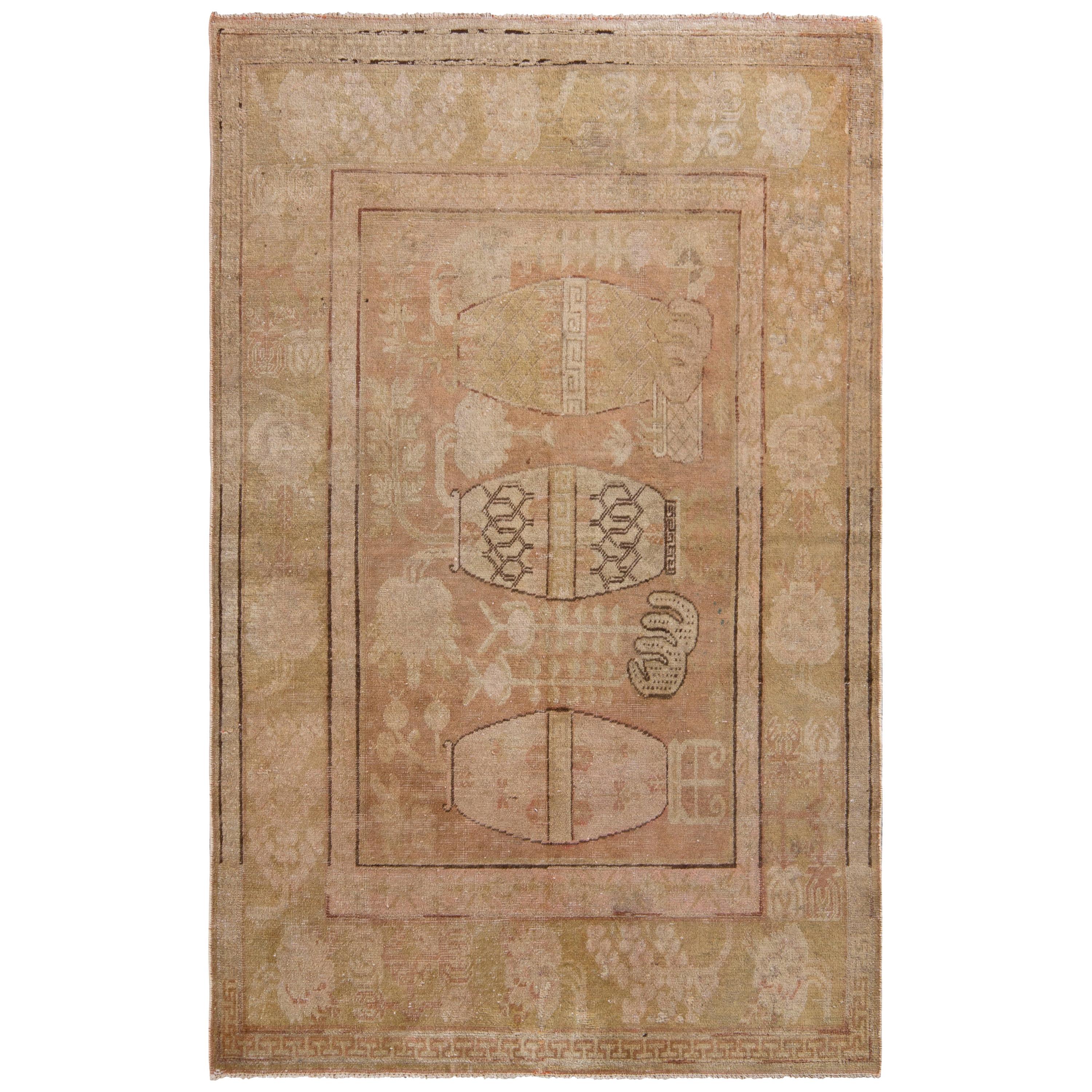 Hand-Knotted Antique Khotan Rug in Beige-Brown Pictorial Pattern by Rug & Kilim For Sale