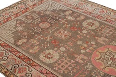 Hand-Knotted Antique Khotan Rug in Beige-Brown Medallion Pattern by Rug & Kilim