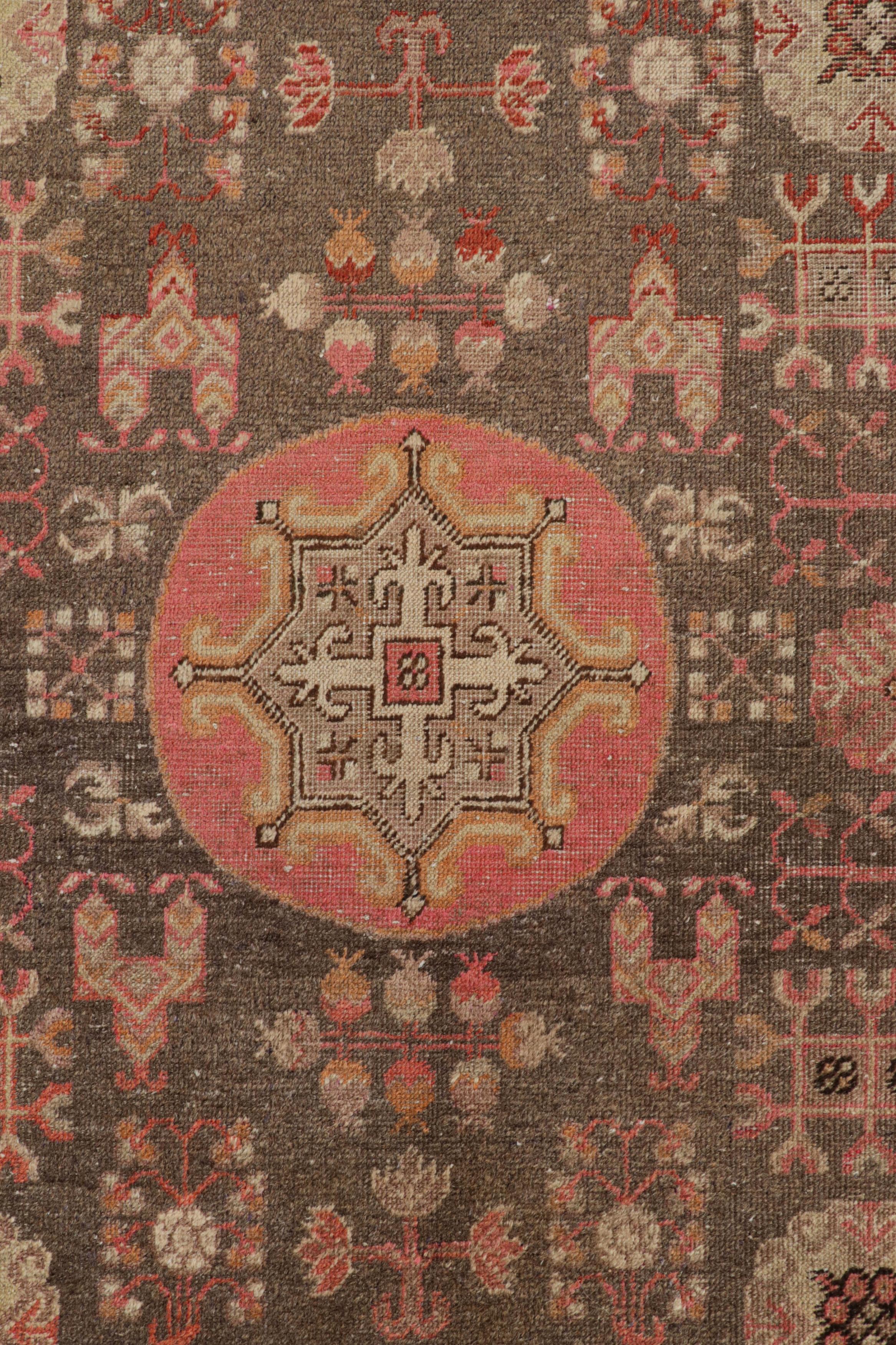 Other Hand-Knotted Antique Khotan Rug in Beige-Brown Medallion Pattern by Rug & Kilim For Sale