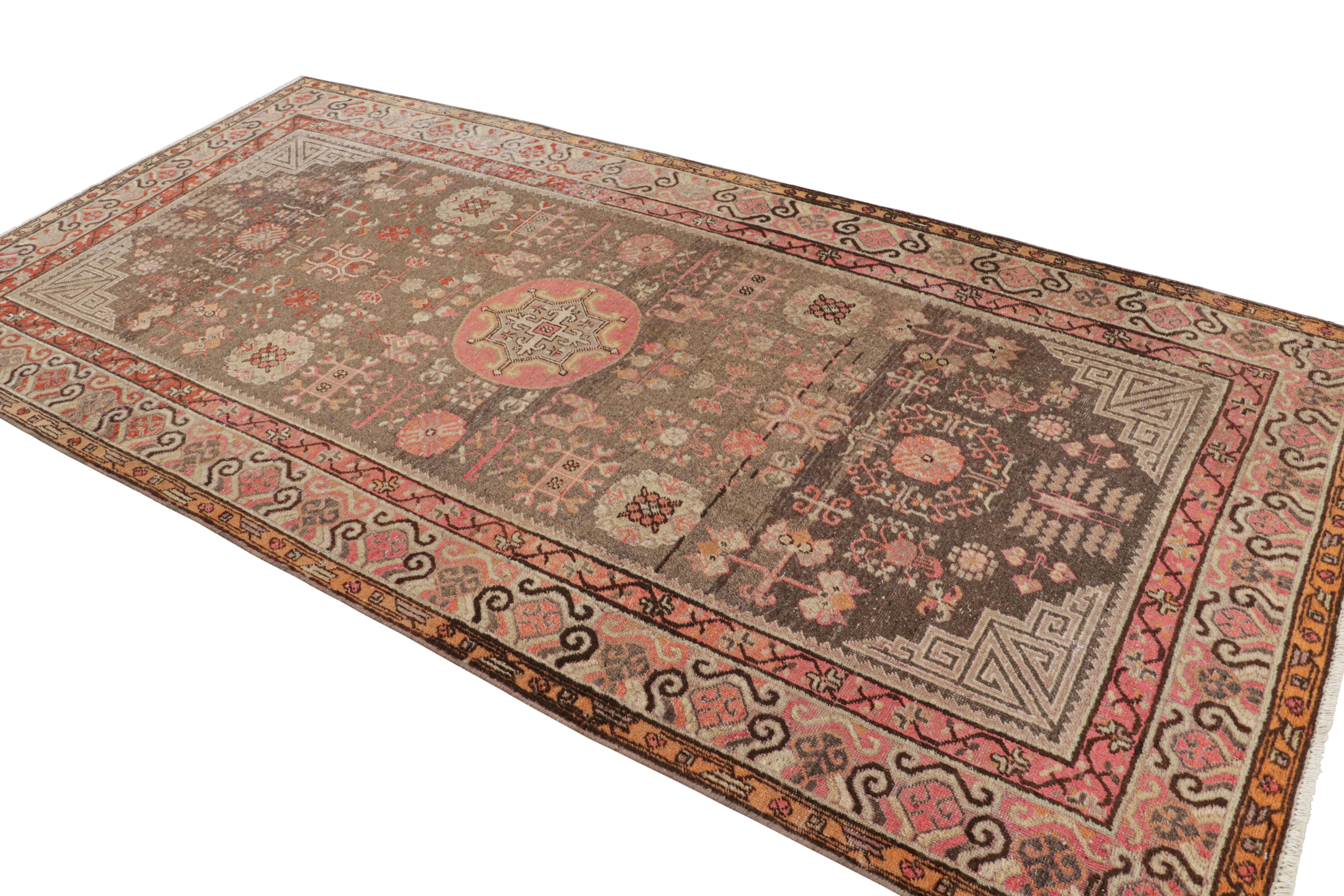 Chinese Hand-Knotted Antique Khotan Rug in Beige-Brown Medallion Pattern by Rug & Kilim For Sale