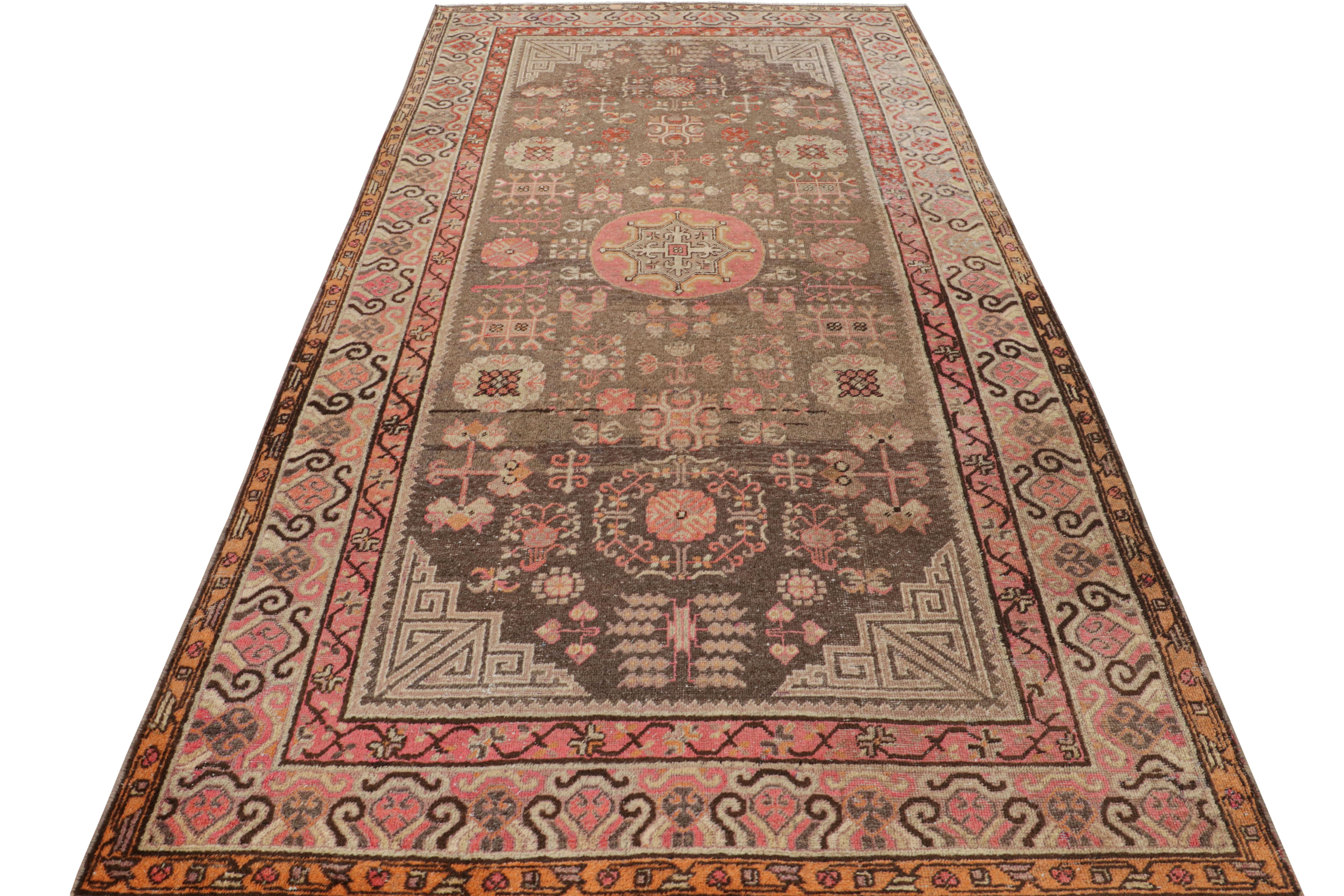 Hand-Knotted Antique Khotan Rug in Beige-Brown Medallion Pattern by Rug & Kilim In Good Condition For Sale In Long Island City, NY