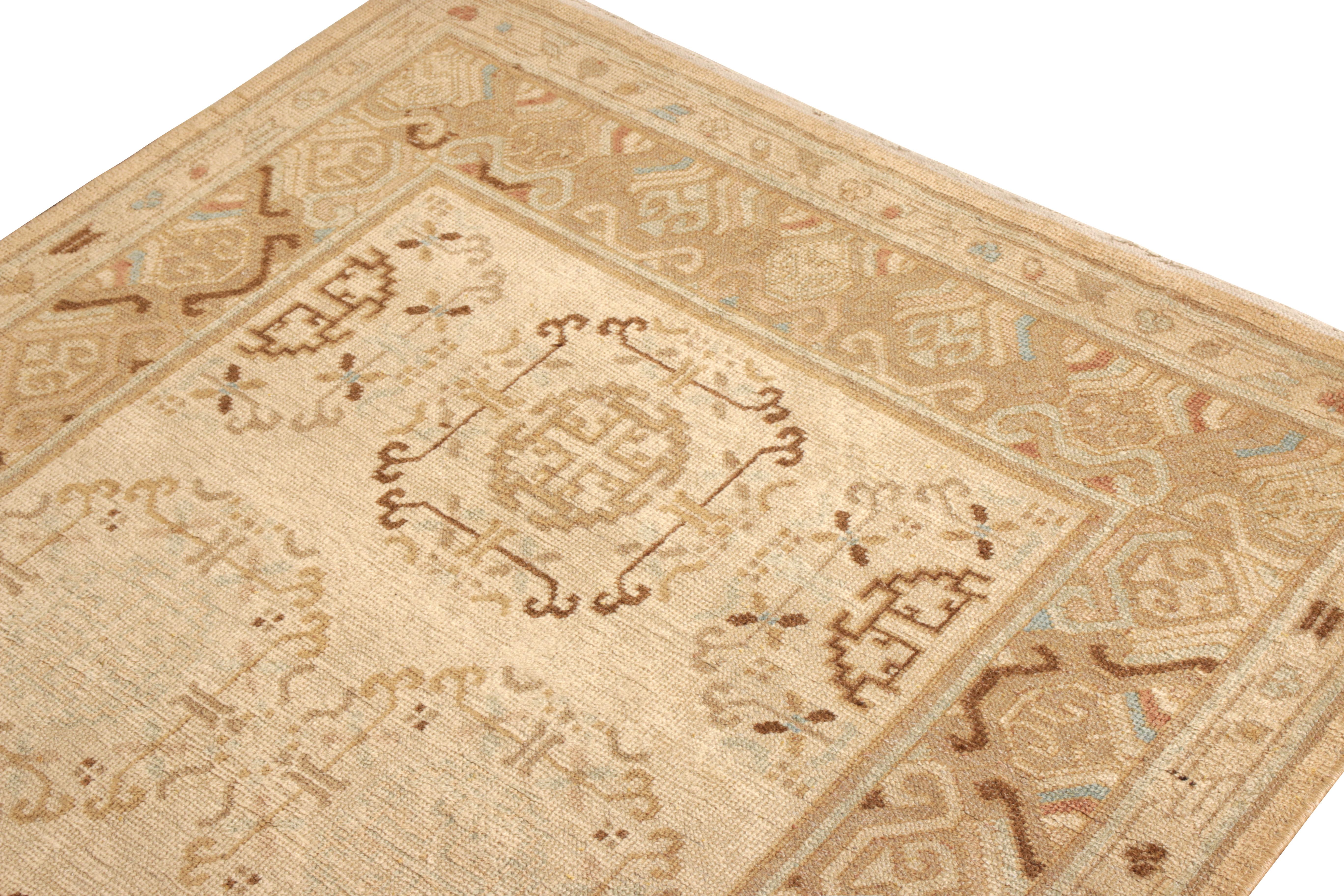 Early 20th Century Hand-Knotted Antique Khotan Rug in Beige-Brown Medallion Pattern For Sale