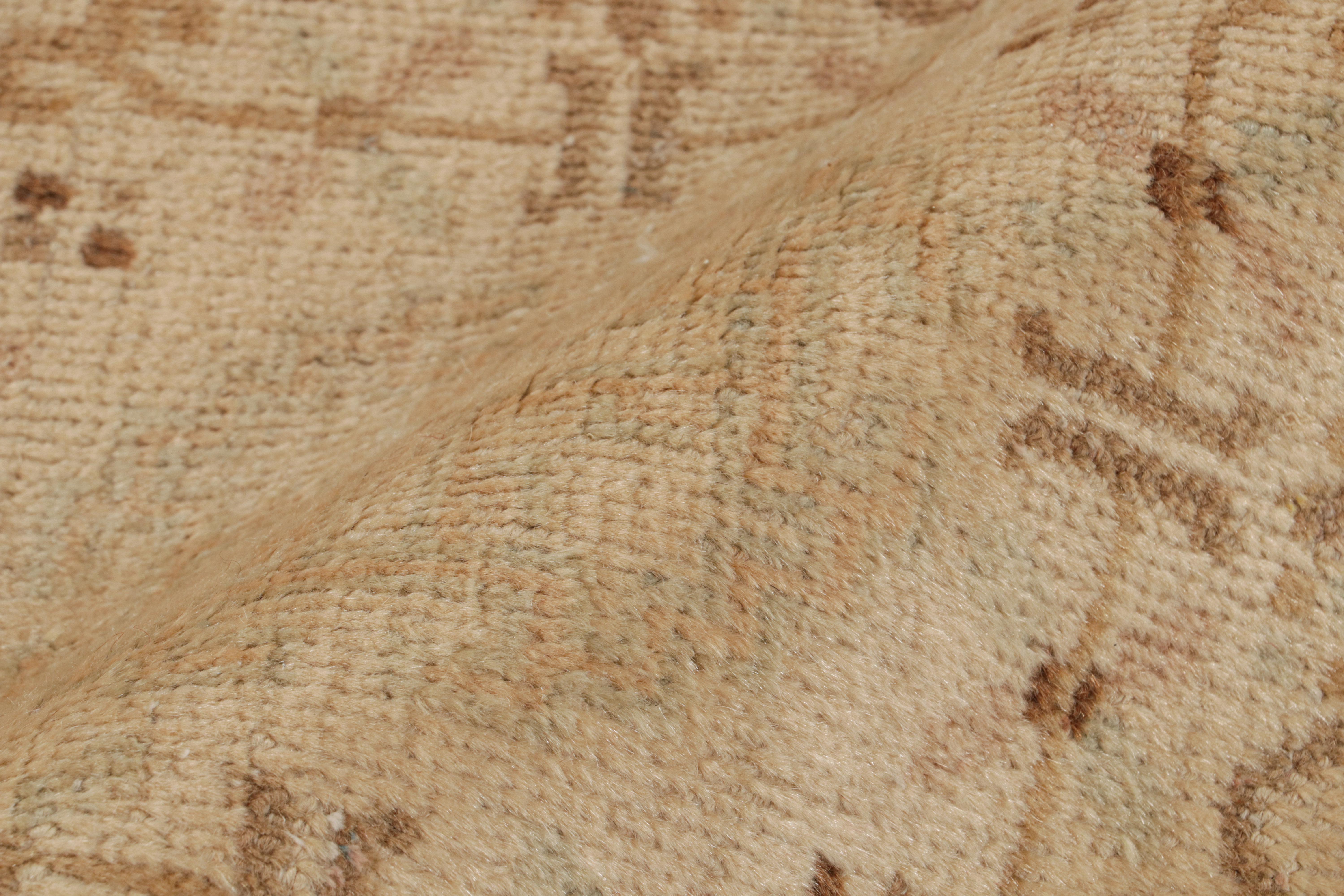 Wool Hand-Knotted Antique Khotan Rug in Beige-Brown Medallion Pattern