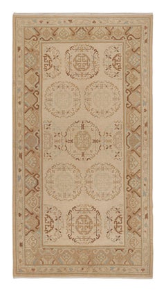 Hand-Knotted Antique Khotan Rug in Beige-Brown Medallion Pattern
