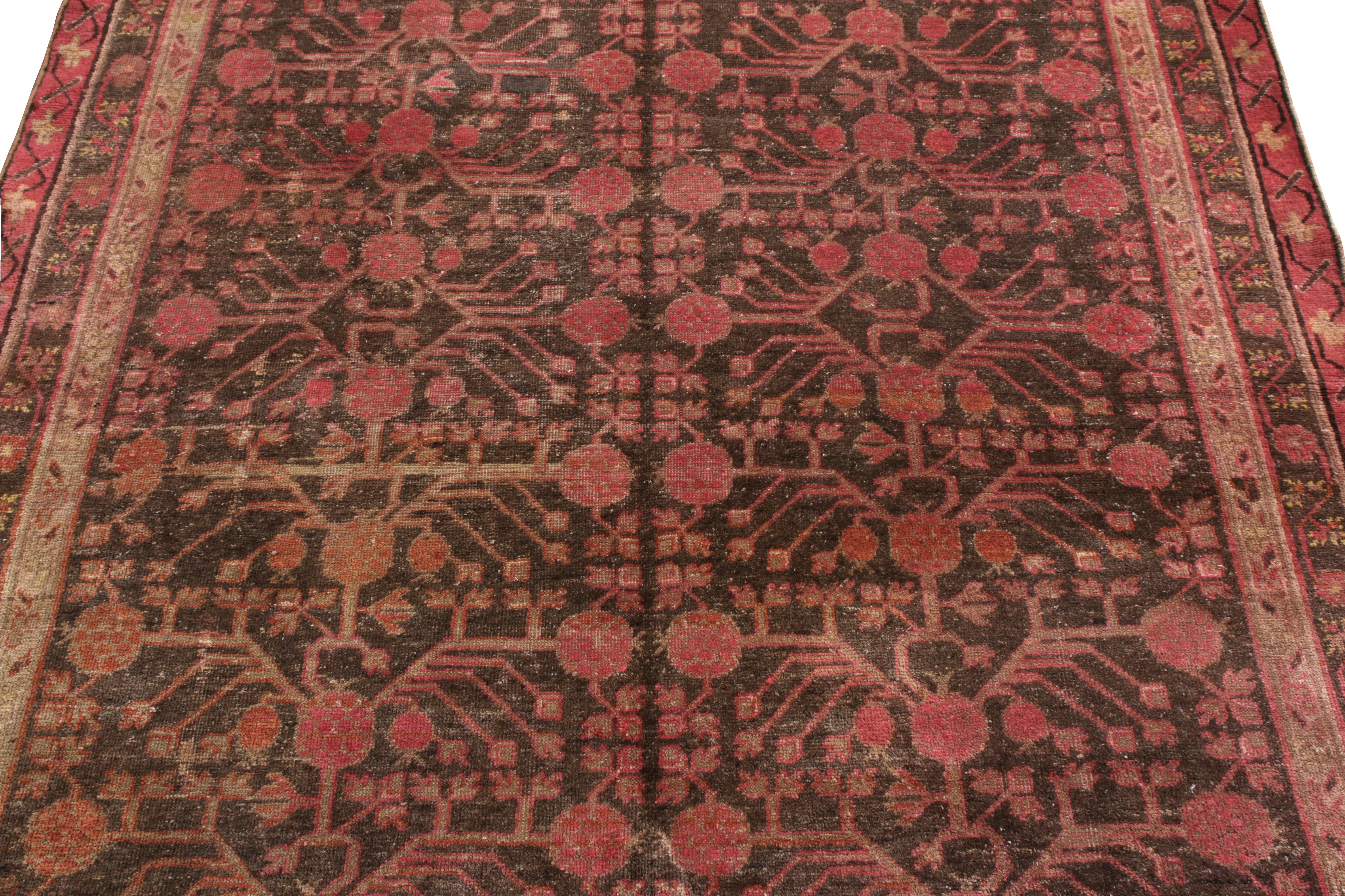 Hand-Knotted Antique Khotan Rug in Brown Pomegranate Pattern by Rug & Kilim In Good Condition In Long Island City, NY