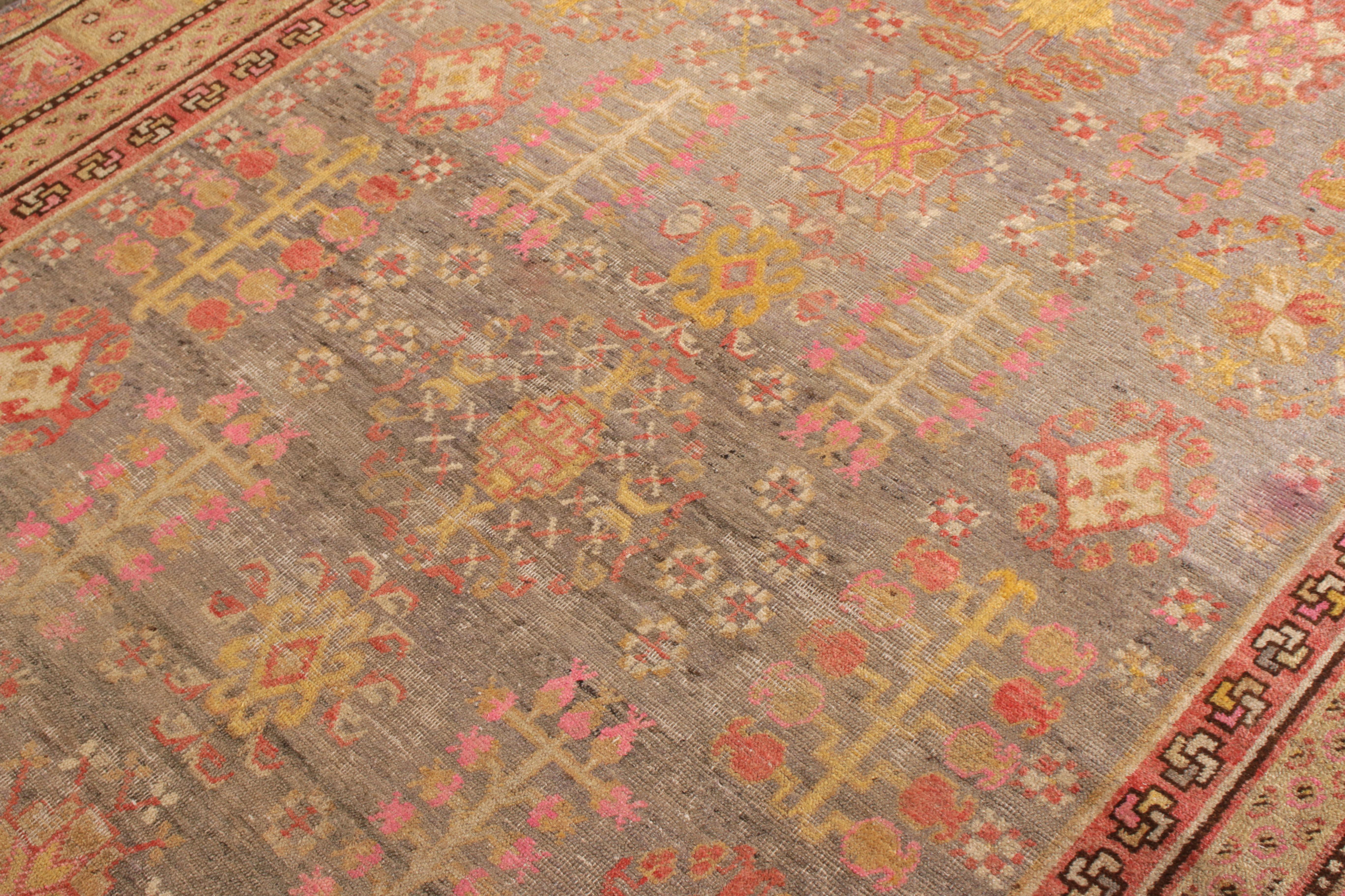 Hand-Knotted Antique Khotan Rug in Gray-Blue with Floral Patterns by Rug & Kilim In Good Condition For Sale In Long Island City, NY