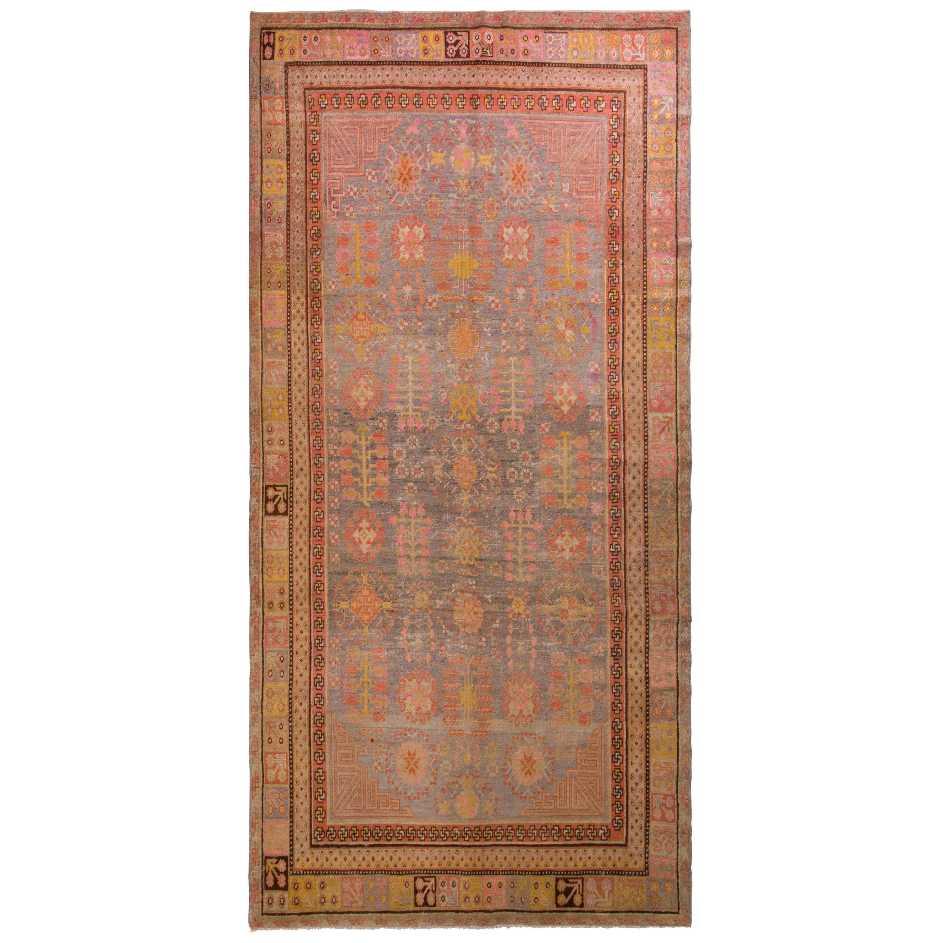 Hand-Knotted Antique Khotan Rug in Gray-Blue with Floral Patterns by Rug & Kilim