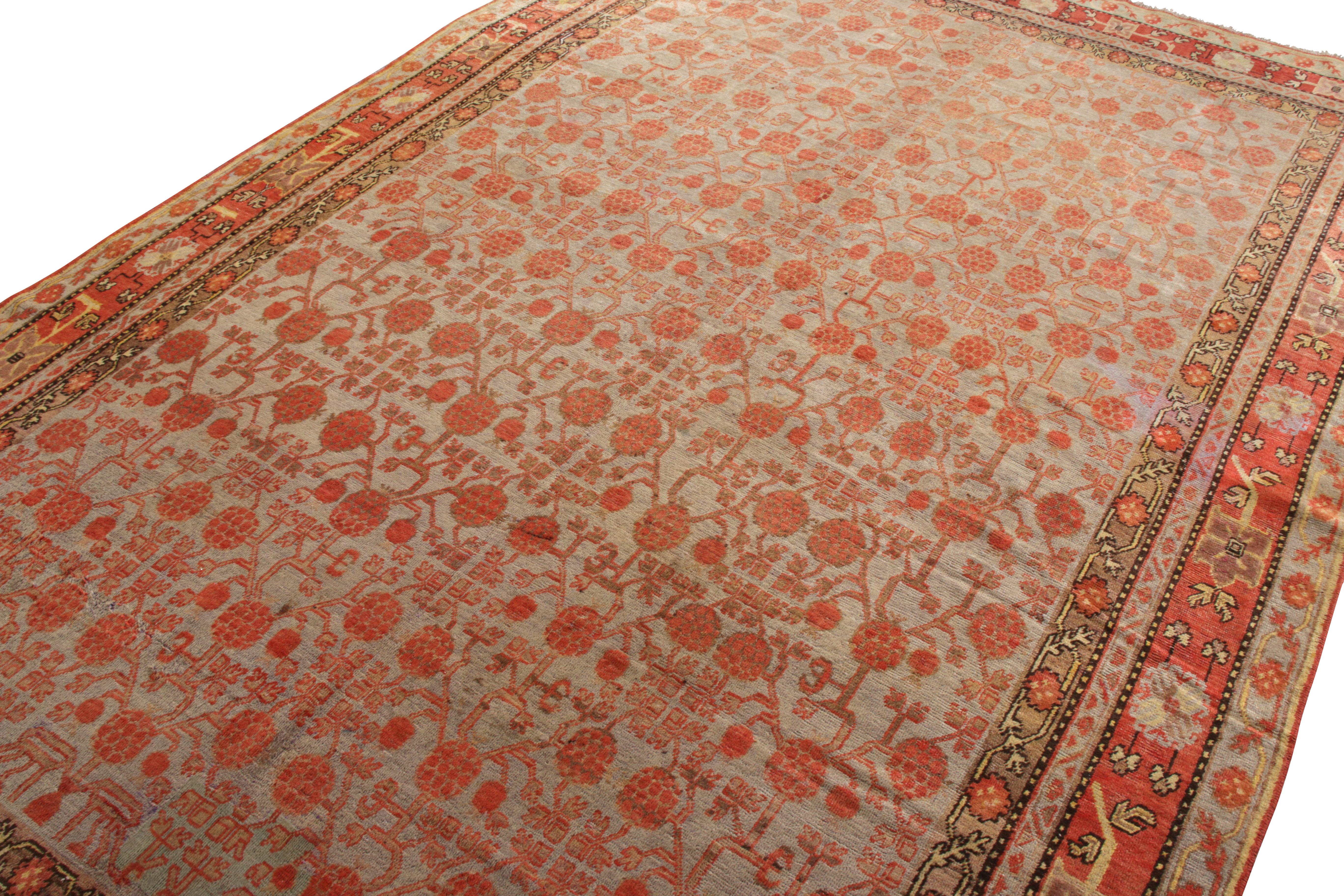 Hand-Knotted Antique Khotan Rug in Green & Orange Floral Pattern by Rug & Kilim In Good Condition For Sale In Long Island City, NY