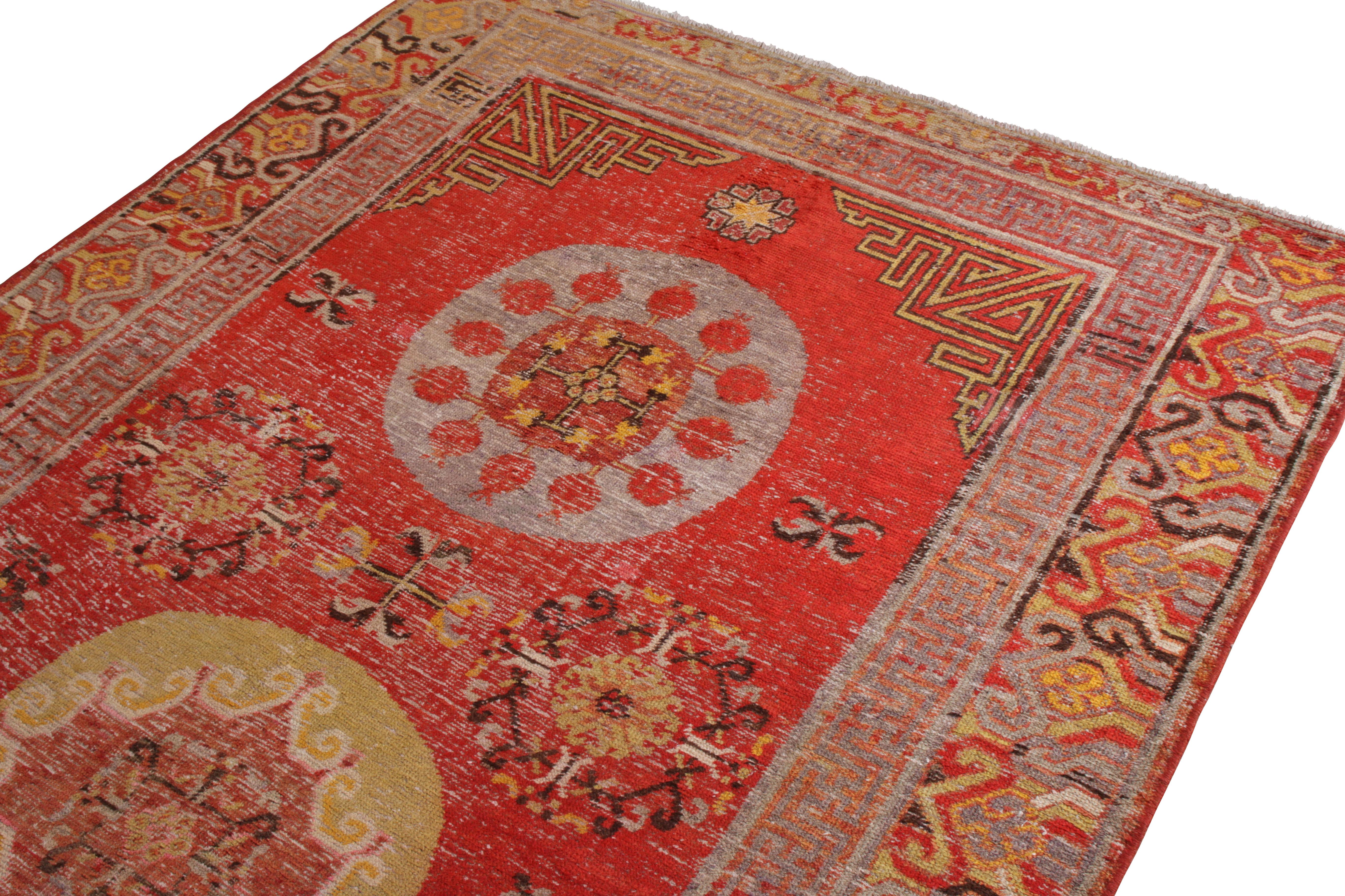 Hand-Knotted Antique Khotan Rug in Red and Gold with Medallion Patterns In Good Condition In Long Island City, NY