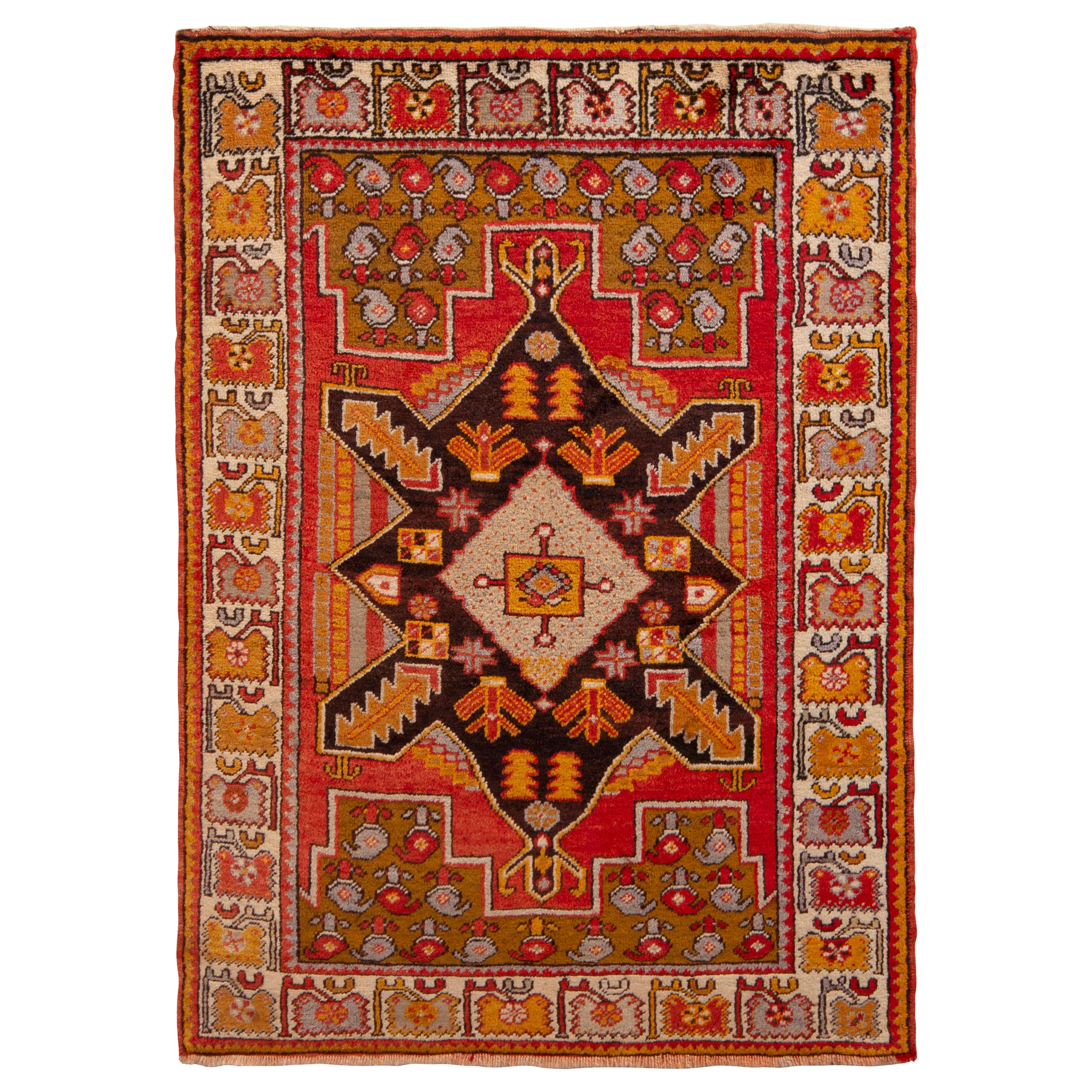 Hand Knotted Antique Kirsehir Rug in Red Medallion Tribal Pattern by Rug & Kilim For Sale