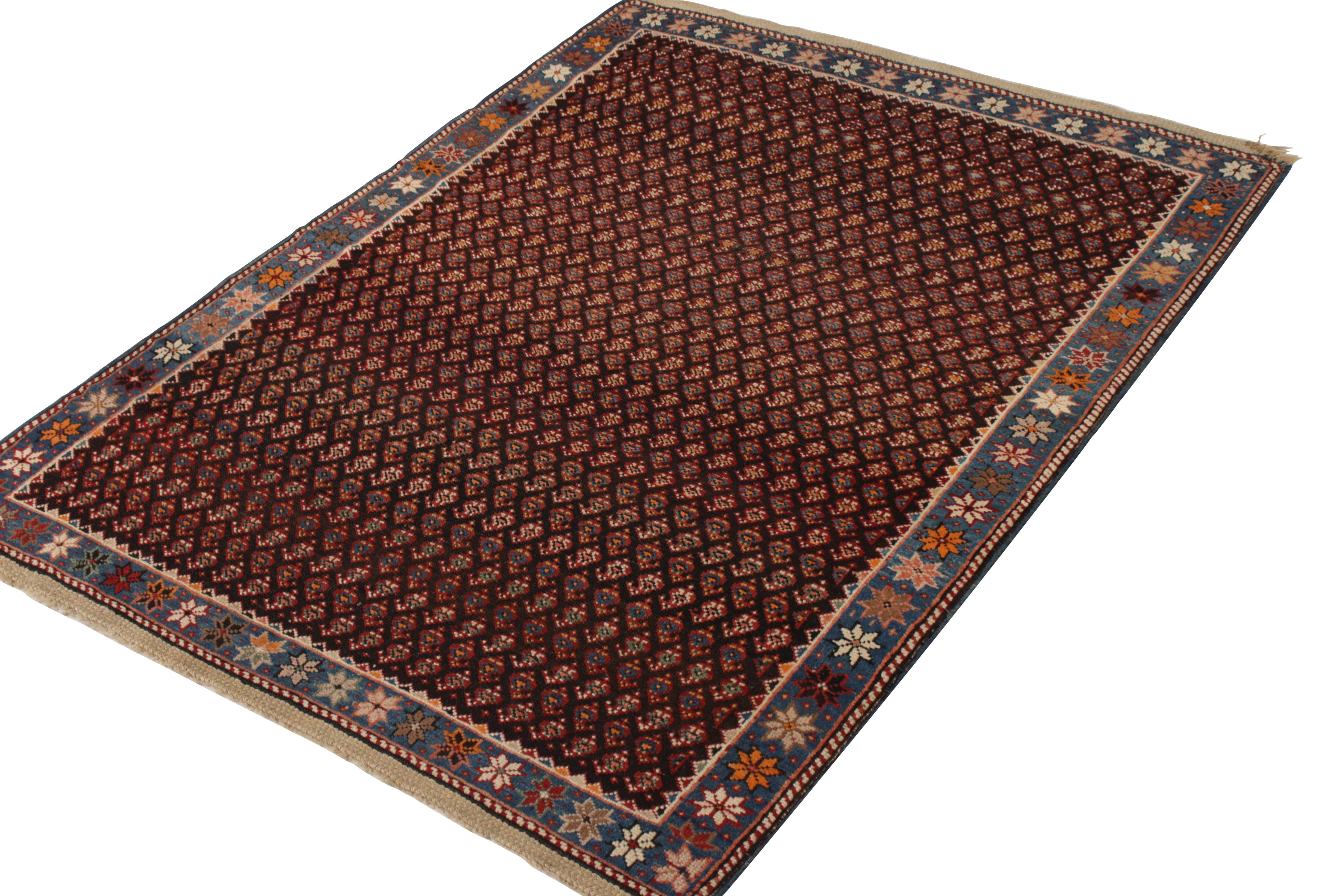 Other Hand-Knotted Antique Kuba Rug in Black & Blue Geometric Pattern by Rug & Kilim For Sale
