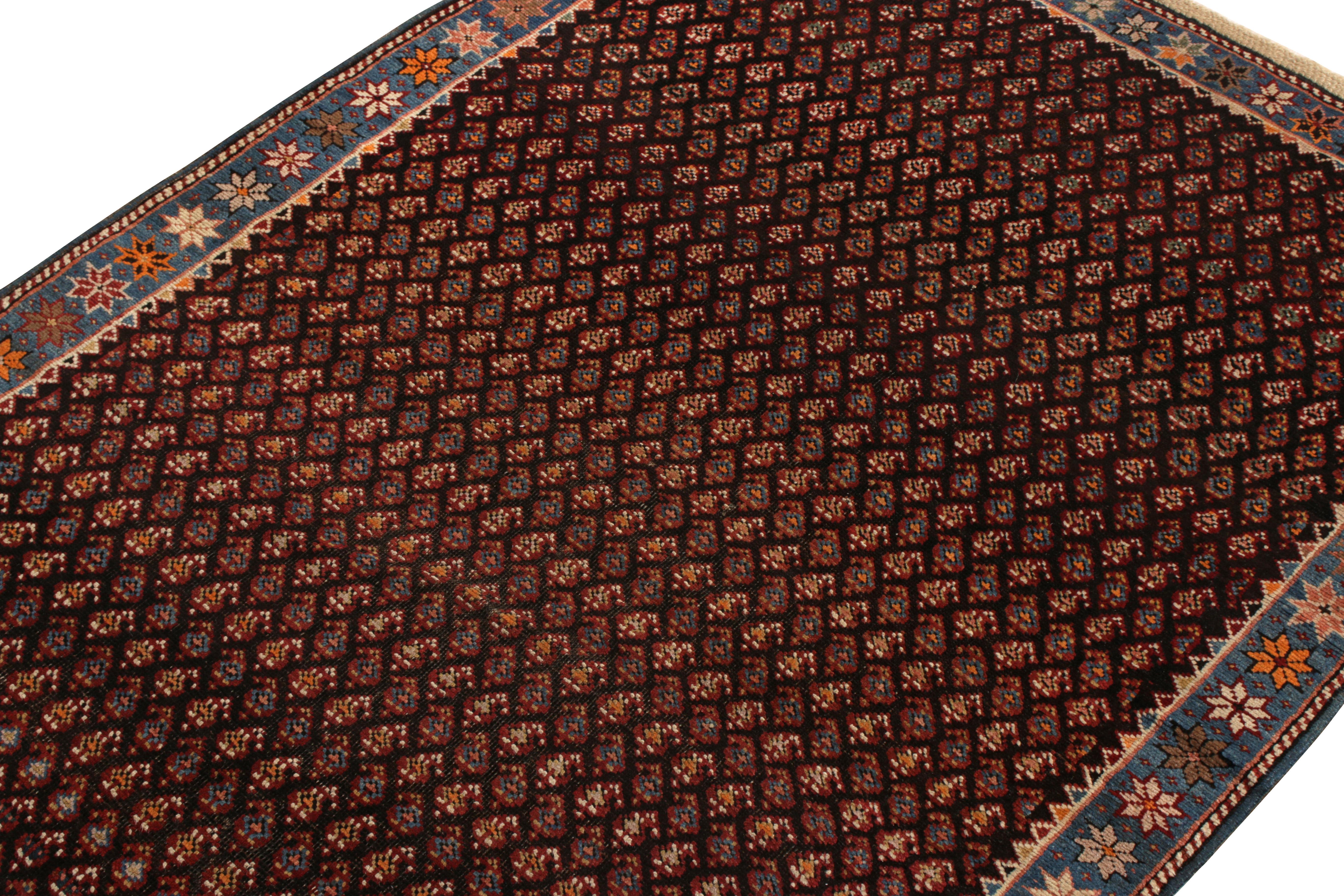 Persian Hand-Knotted Antique Kuba Rug in Black & Blue Geometric Pattern by Rug & Kilim For Sale