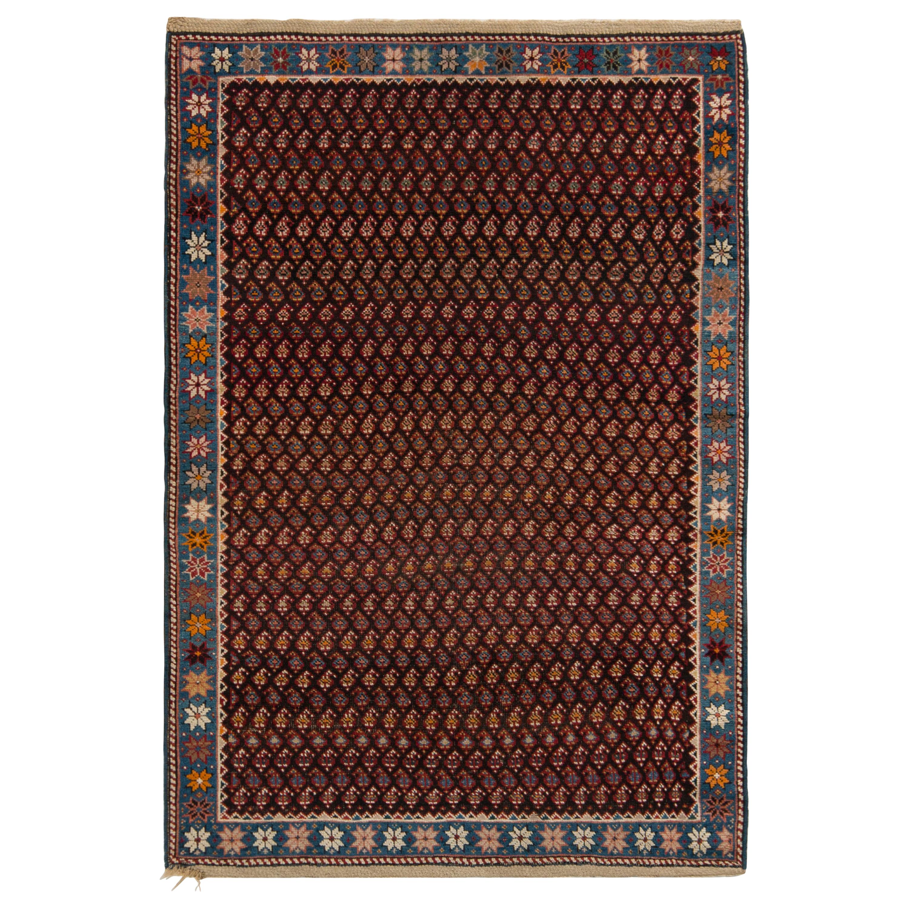 Hand-Knotted Antique Kuba Rug in Black & Blue Geometric Pattern by Rug & Kilim For Sale