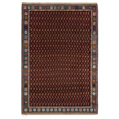Handgeknüpfter antiker Kuba-Teppich in Schwarz & Blau mit geometrischem Muster von Teppich & Kelim