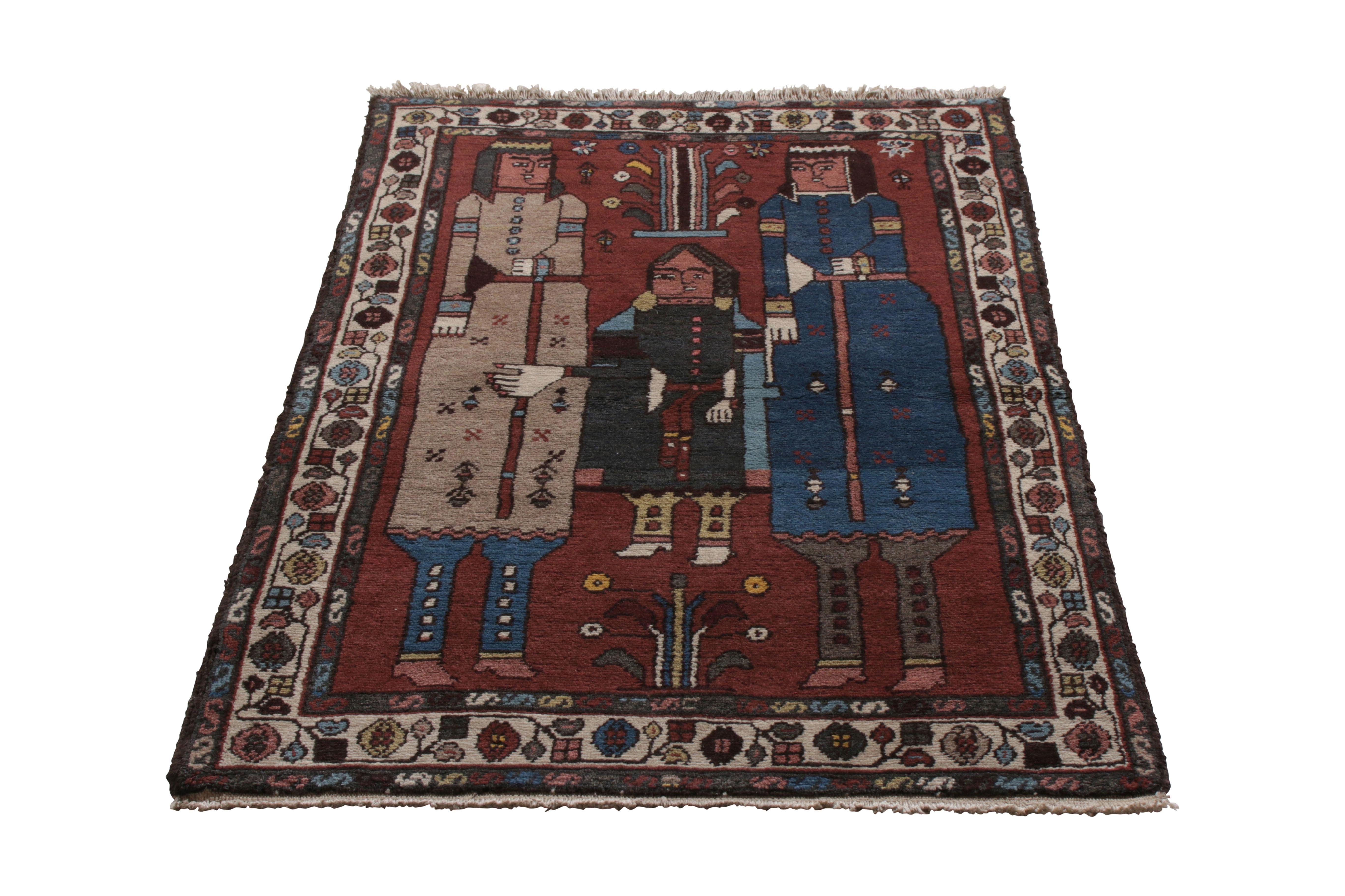 Hand knotted in wool originating circa 1890-1900, this antique Persian rug connotes a rare Lori rug design, known among the most uncommon tribal rug lineages for geometric figures like those in this pictorial pattern seen in transitional beige,