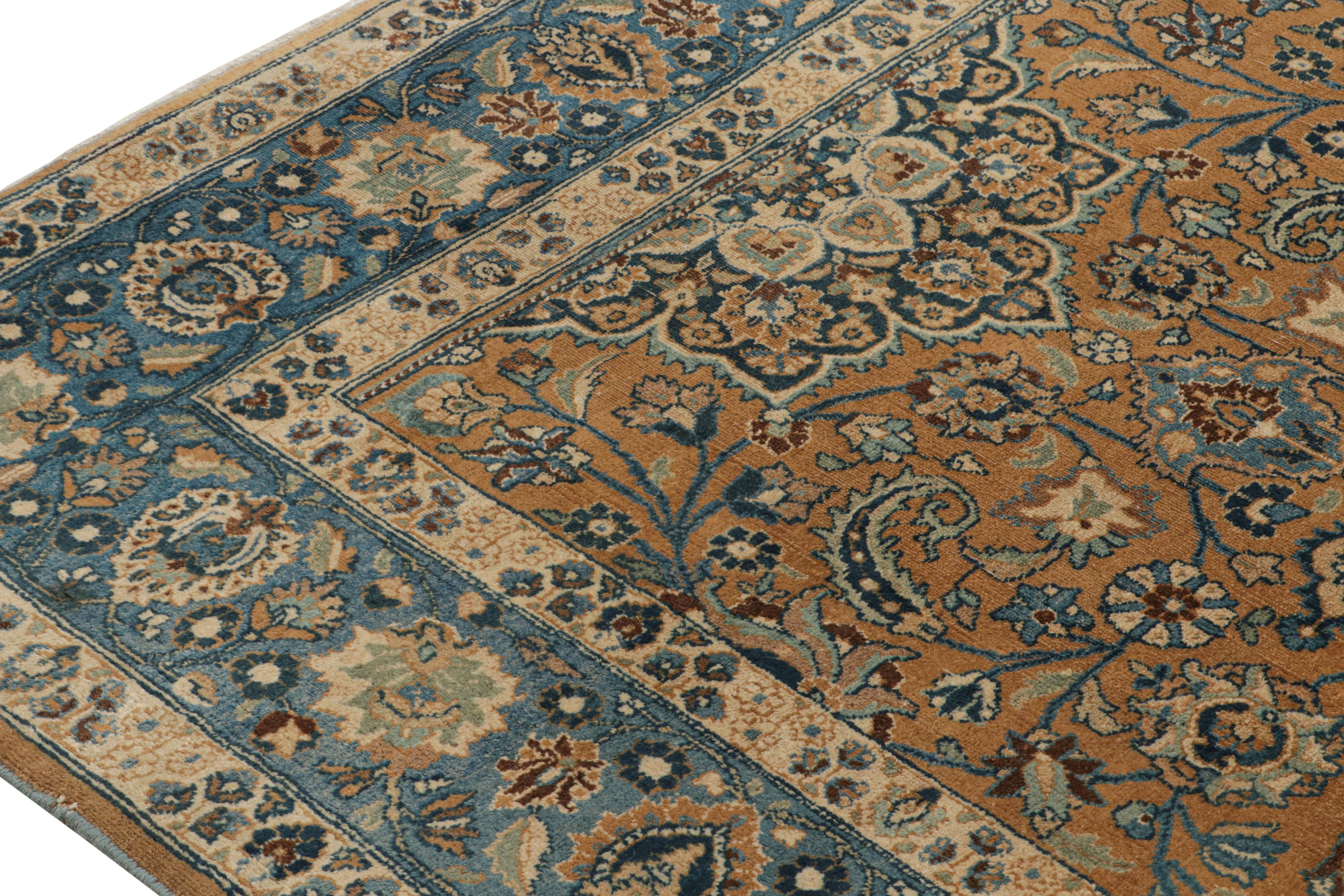 Hand Knotted Antique Mashad Rug in Brown and Blue Floral Pattern by Rug & Kilim In Good Condition For Sale In Long Island City, NY