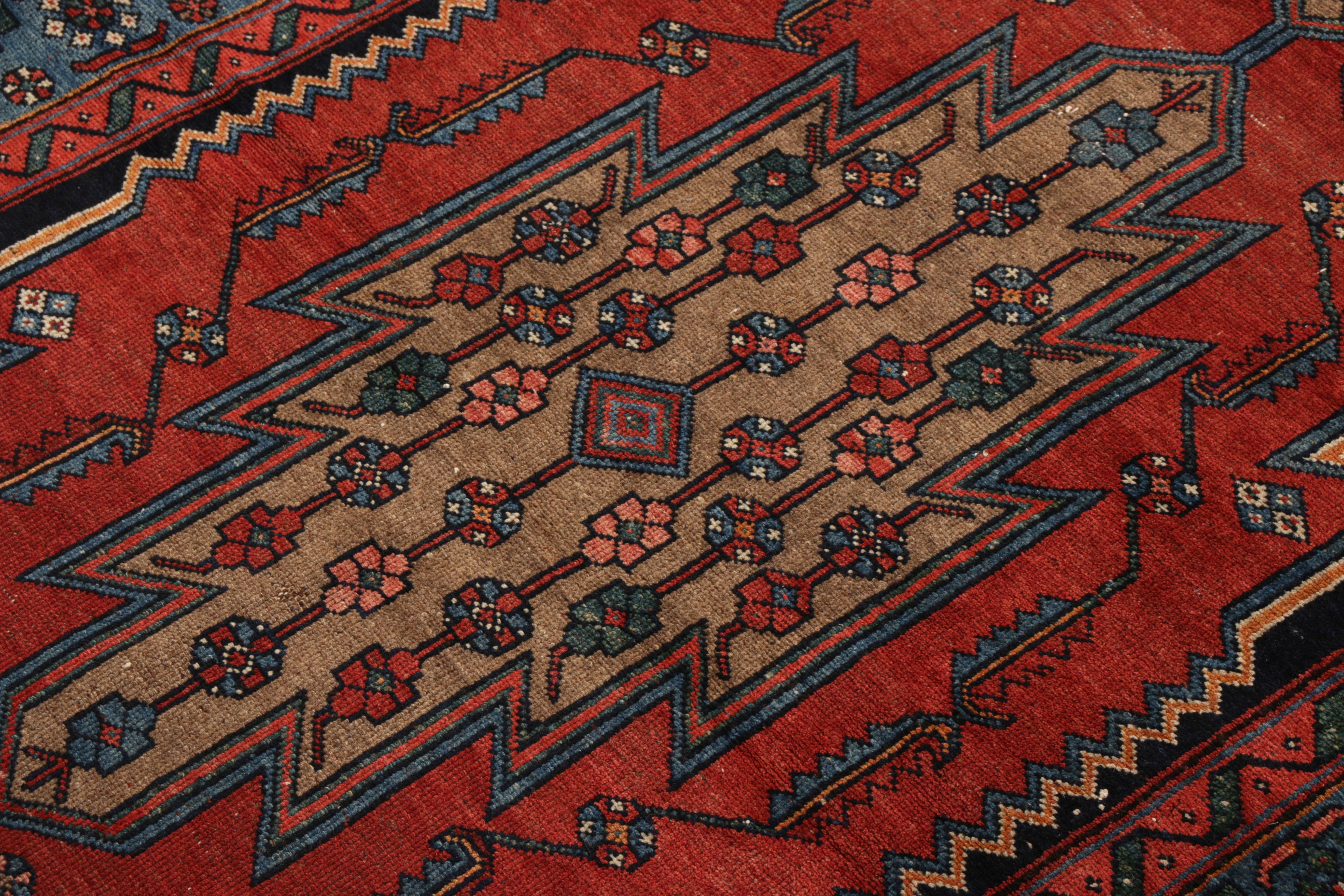 Hand Knotted Antique Persian Rug in Red Blue Medallion Pattern by Rug & Kilim In Good Condition In Long Island City, NY