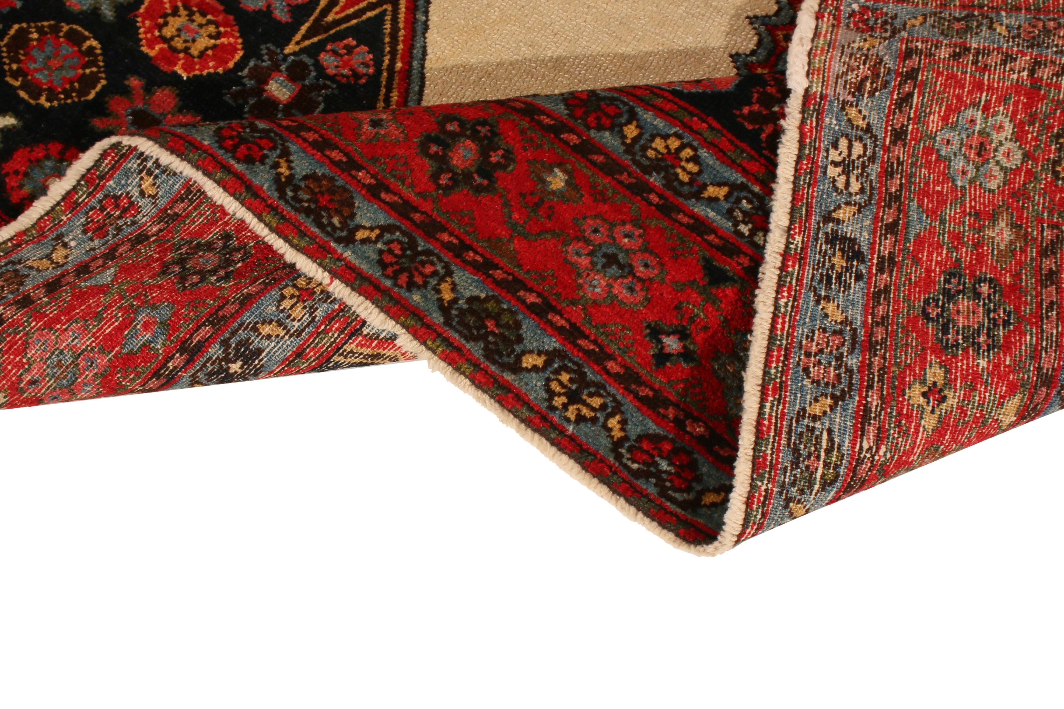 Hand-Knotted Antique Mazlaghan Persian Rug in Red Blue and Beige Medallion Style For Sale 1
