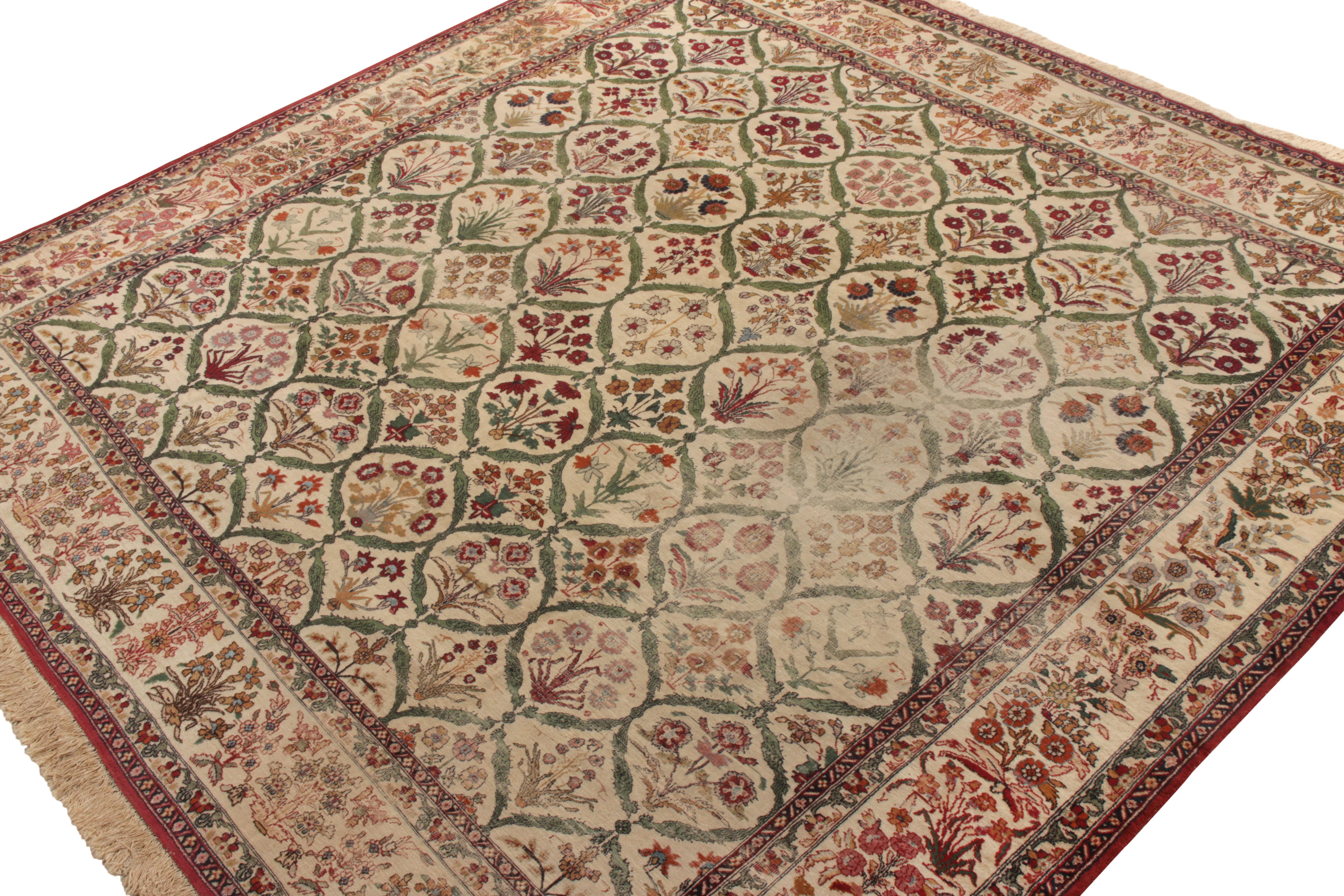 Other Hand-Knotted Antique Mogul Rug in Beige, Green Floral Pattern by Rug & Kilim For Sale