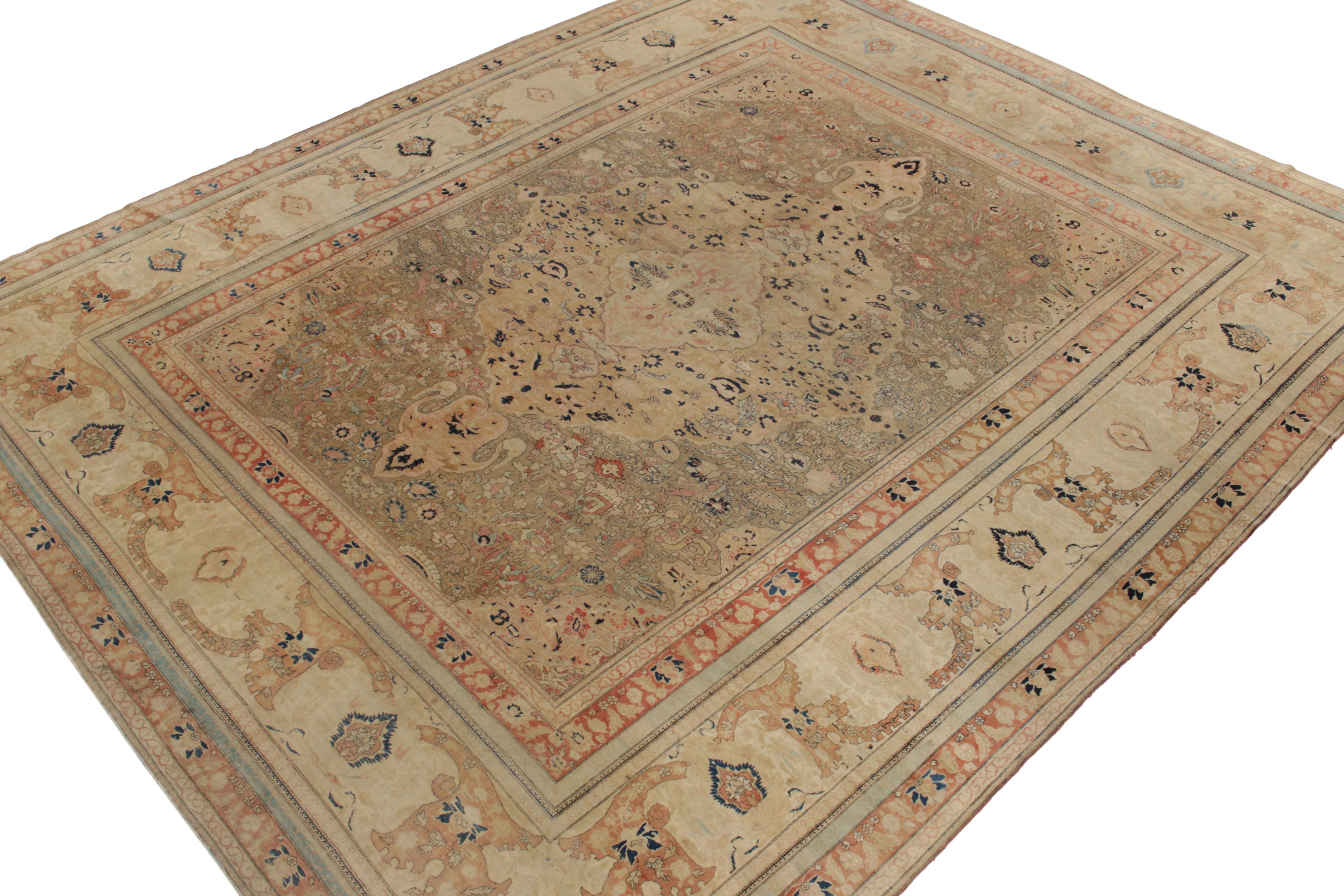 Kashan Hand-Knotted Antique Mohtashem Persian Rug in Beige-Brown, Red Medallion Pattern For Sale