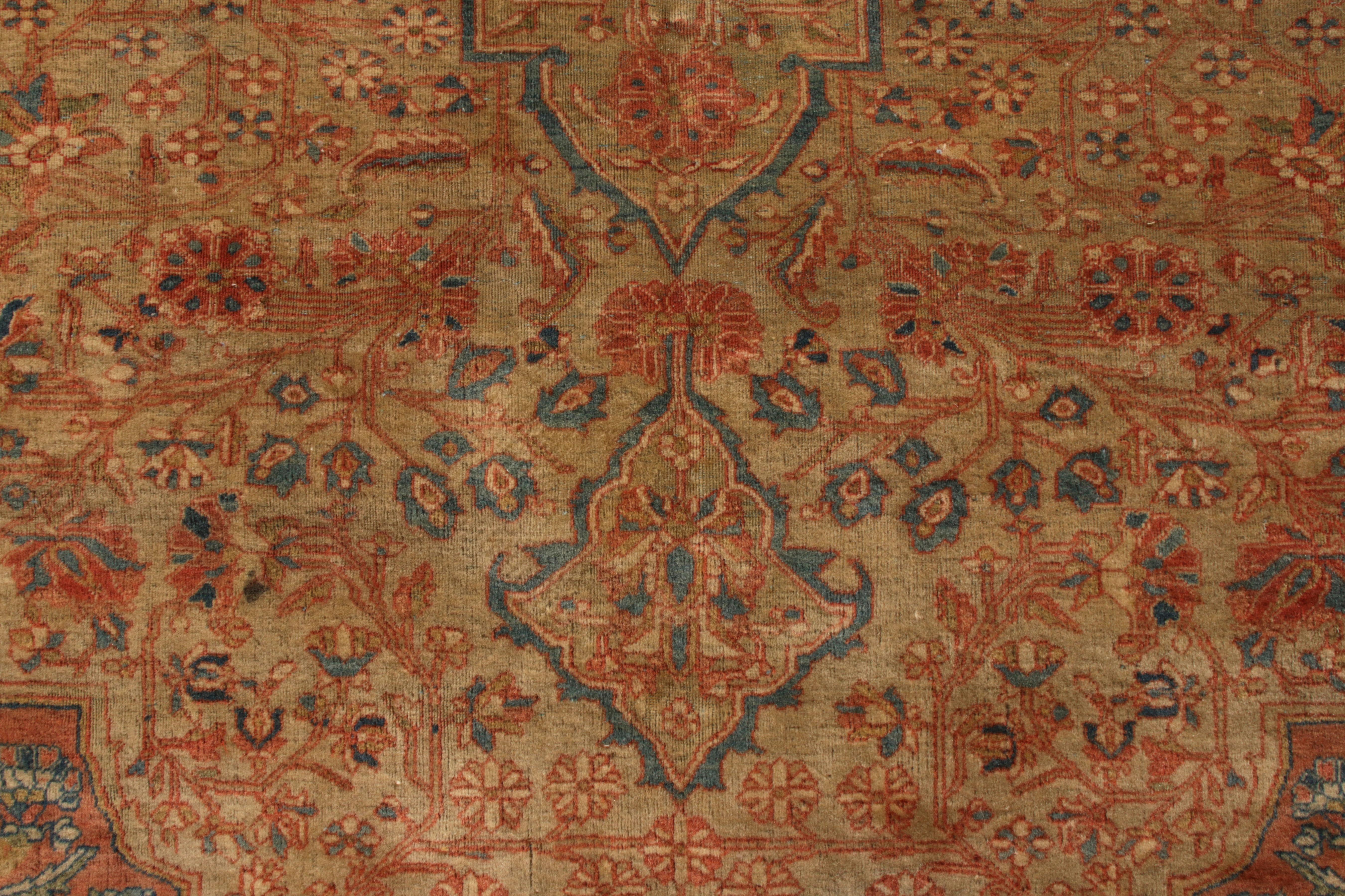 Hand Knotted Antique Rug in Beige Brown and Red Medallion Pattern by Rug & Kilim In Good Condition For Sale In Long Island City, NY