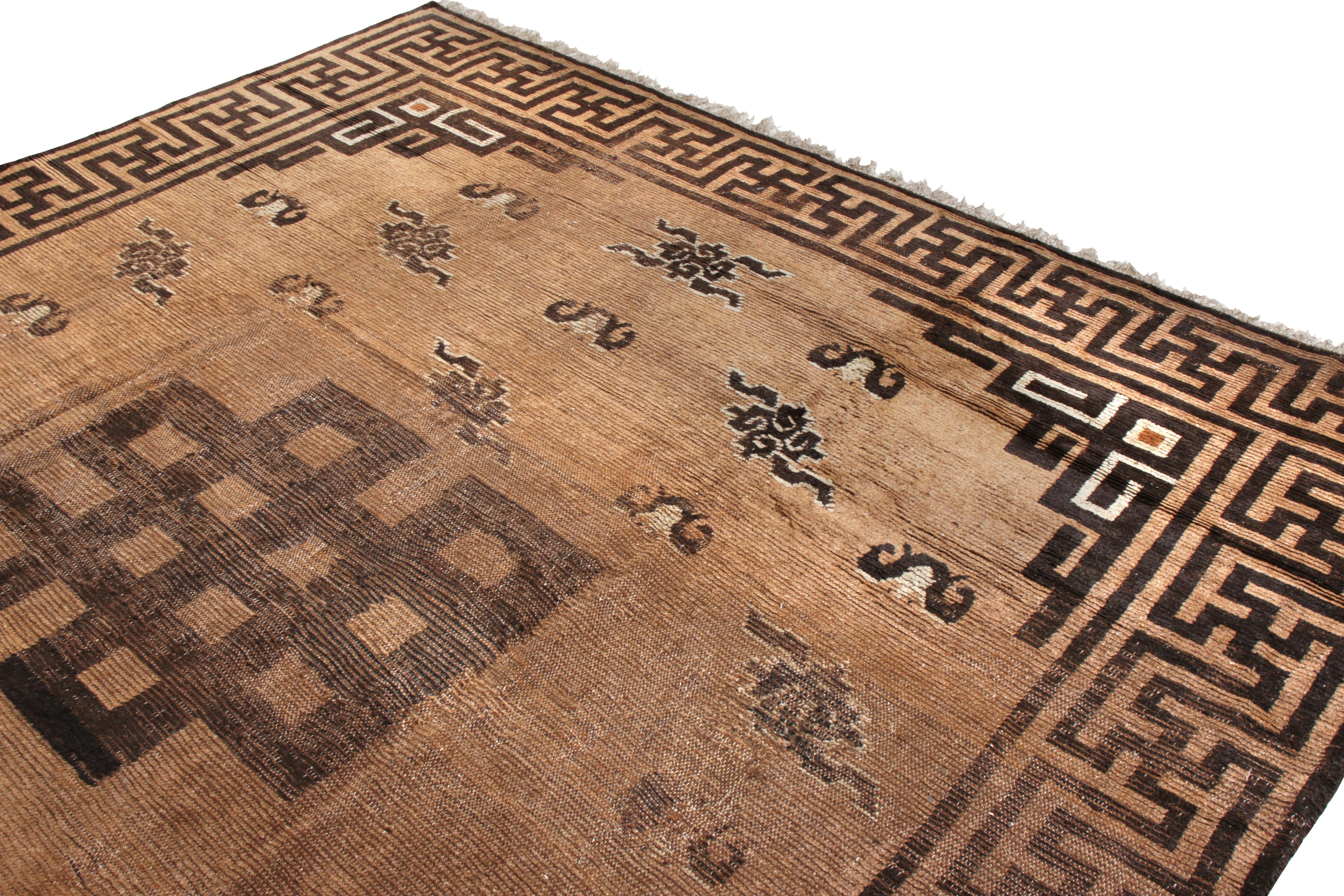 Art Deco Hand-Knotted Antique Rug in Beige-Brown Geometric Pattern by Rug & Kilim For Sale