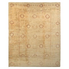 Hand-Knotted Antique Oushak Rug in Beige-Brown Geometric-Floral Pattern