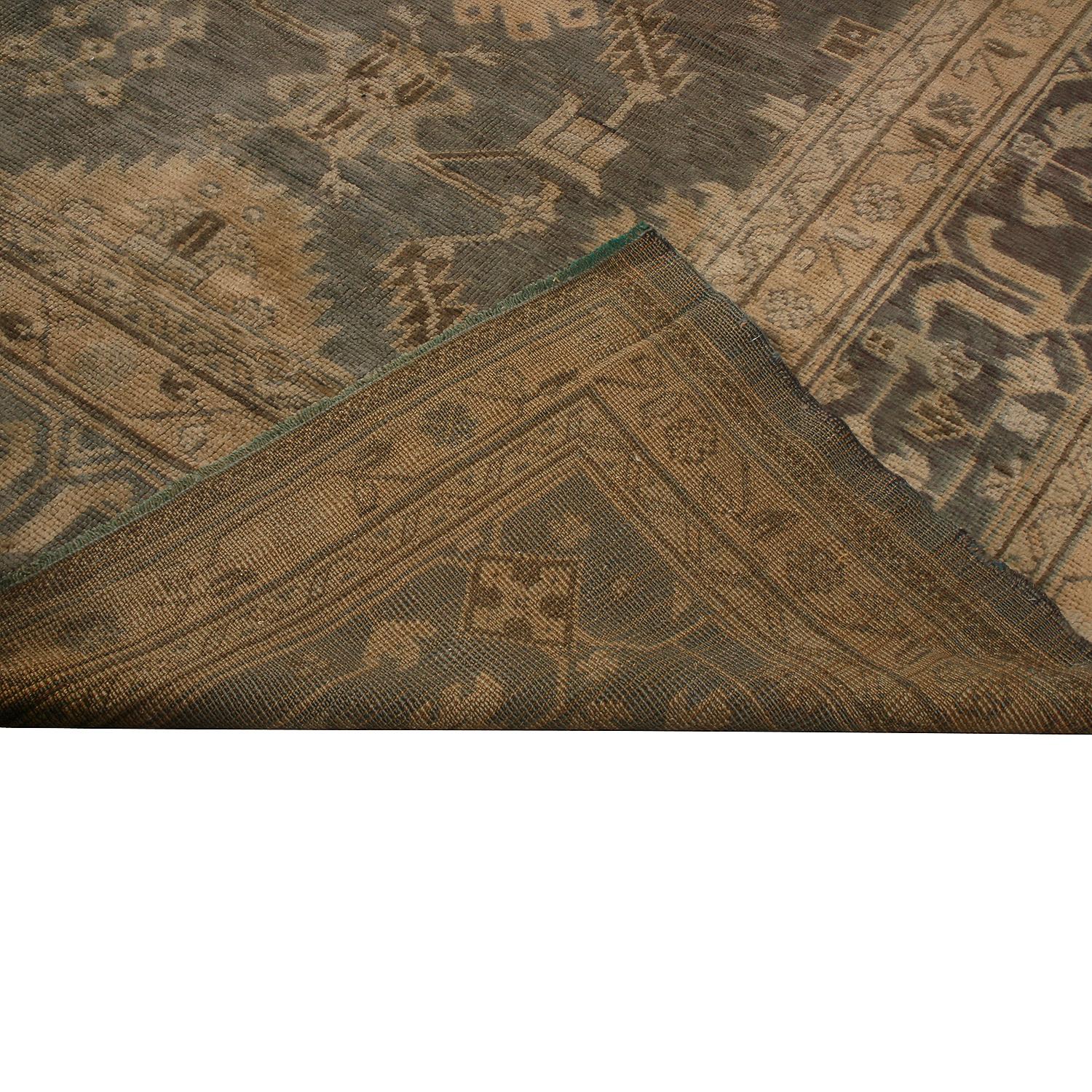 Early 20th Century Antique Oushak Rug in Slate with Beige Floral Patterns, from Rug & Kilim For Sale